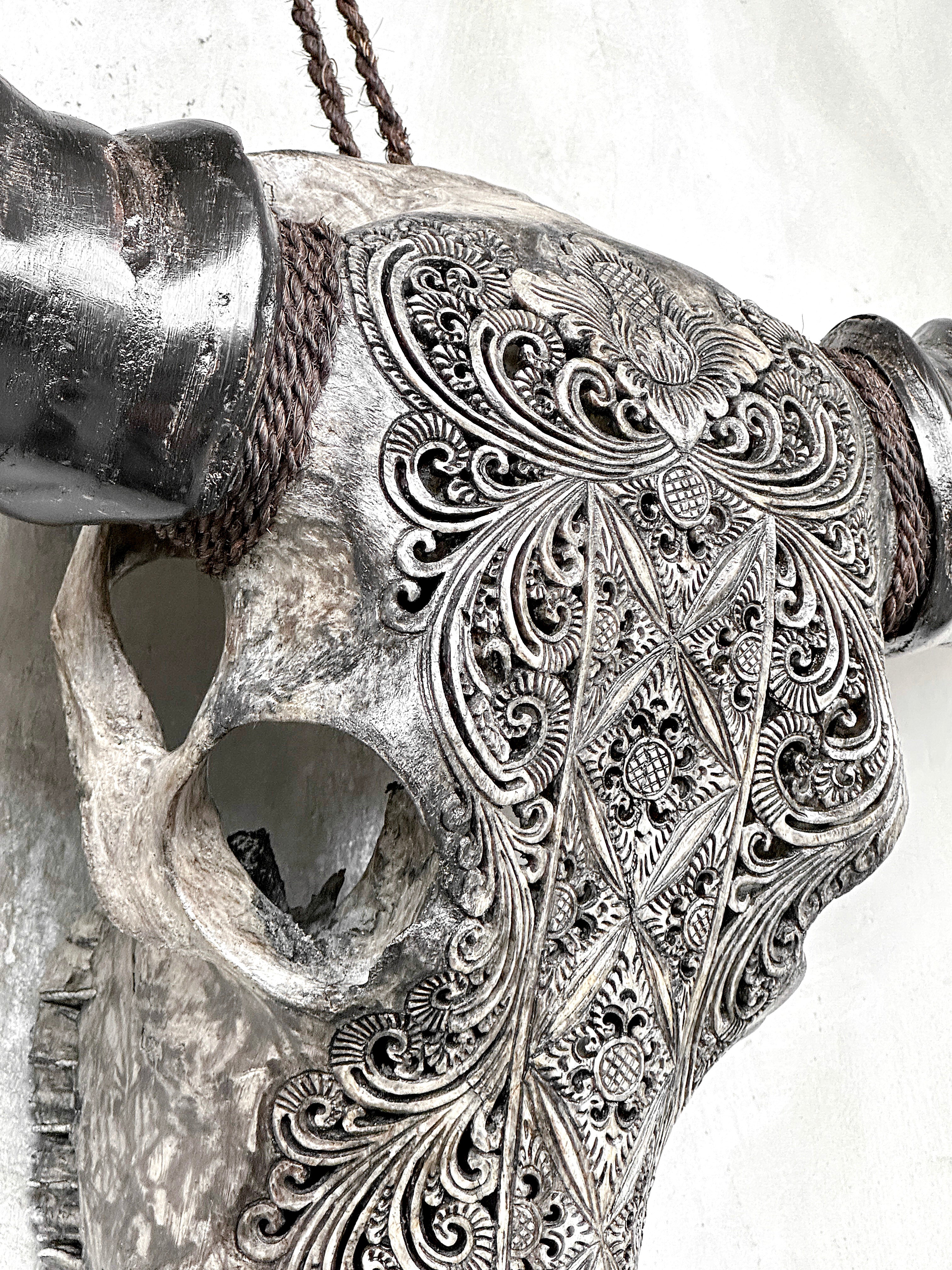 Caved Waterbuffalo Skulls with Ketimun Lotus Carving Skull,A/181