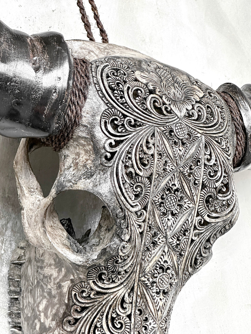 Caved Waterbuffalo Skulls with Ketimun Lotus Carving Skull,A/181