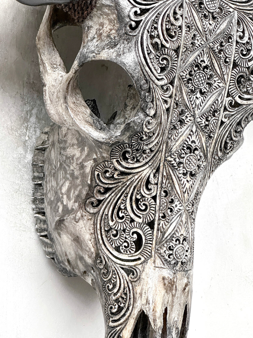 Caved Waterbuffalo Skulls with Ketimun Lotus Carving Skull,A/181