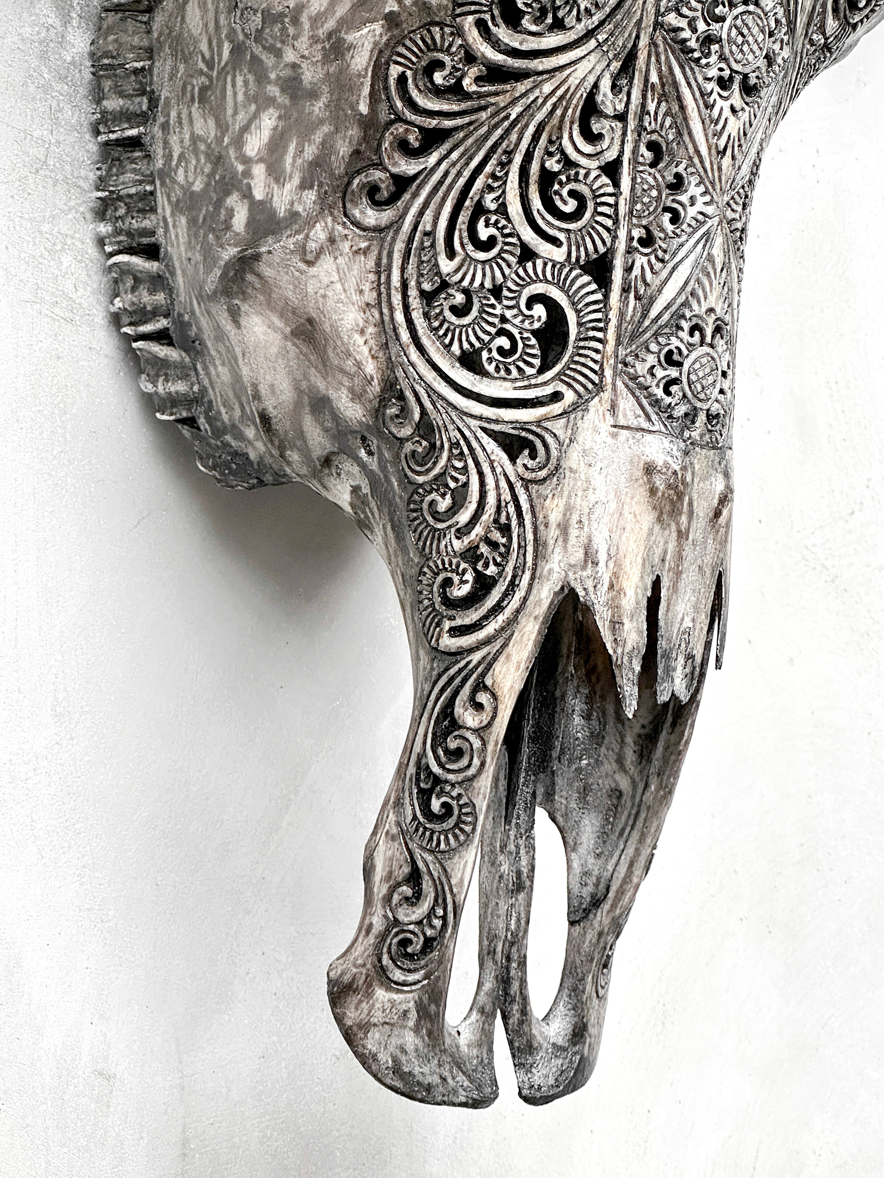 Caved Waterbuffalo Skulls with Ketimun Lotus Carving Skull,A/181