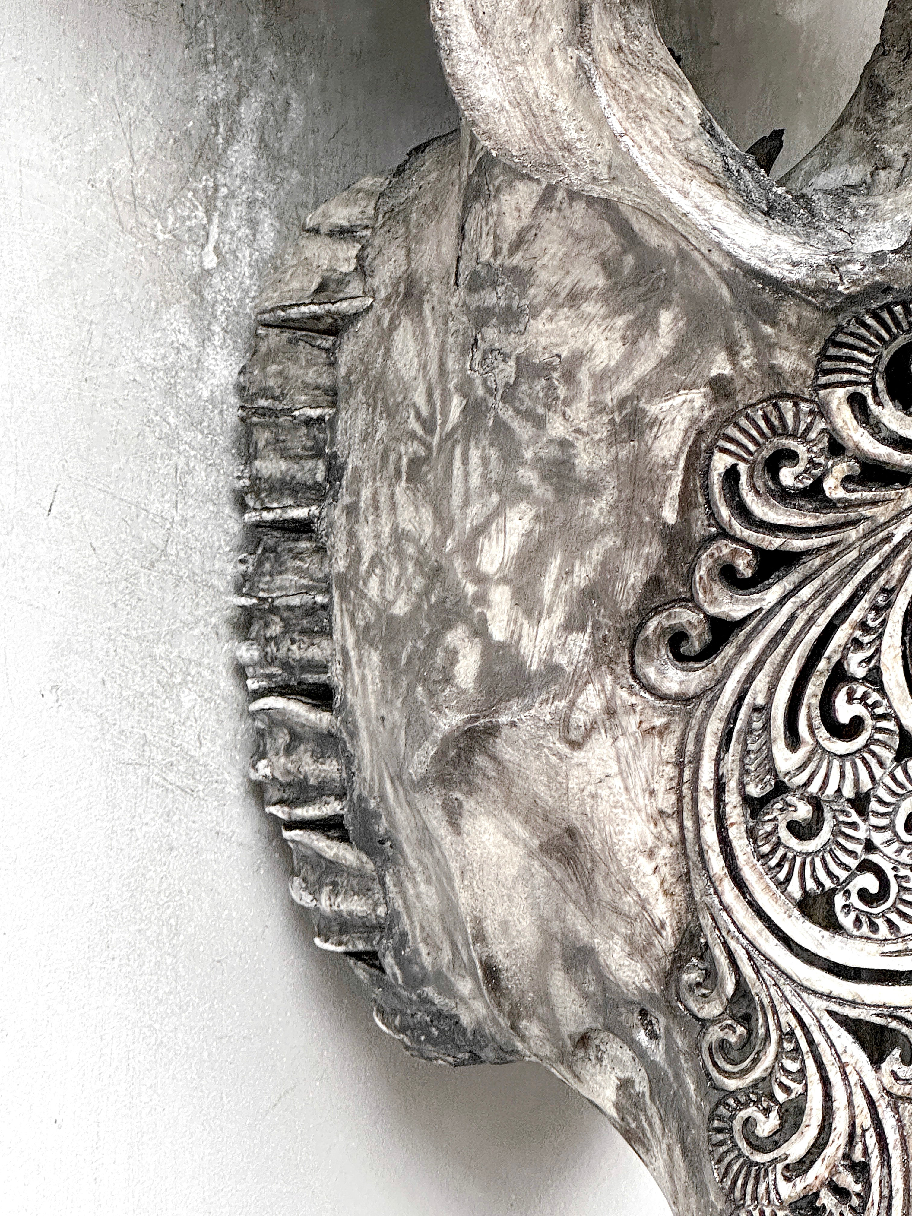 Caved Waterbuffalo Skulls with Ketimun Lotus Carving Skull,A/181