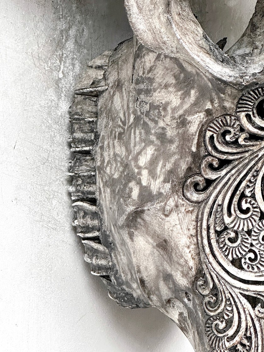 Caved Waterbuffalo Skulls with Ketimun Lotus Carving Skull,A/181