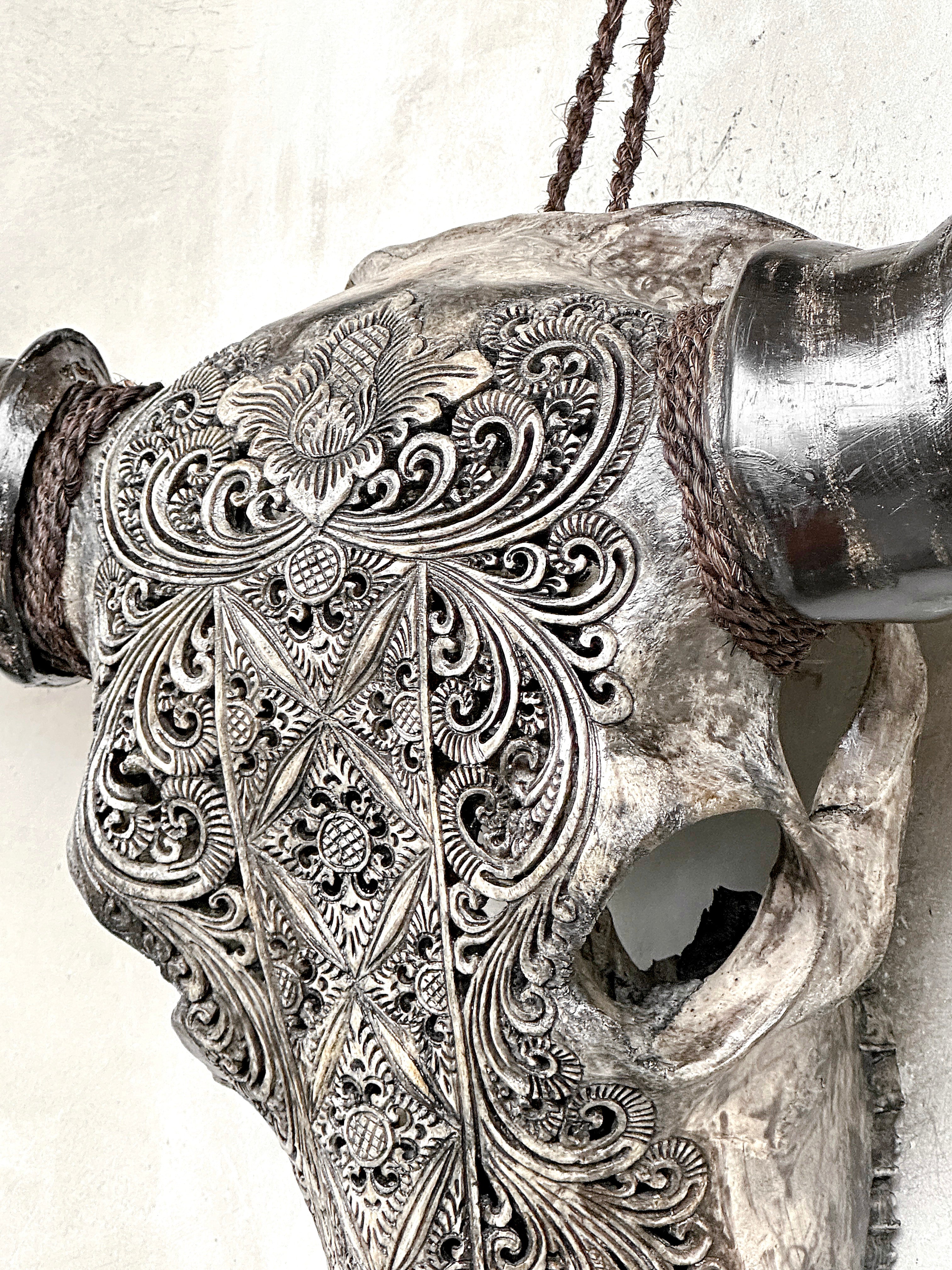 Caved Waterbuffalo Skulls with Ketimun Lotus Carving Skull,A/181