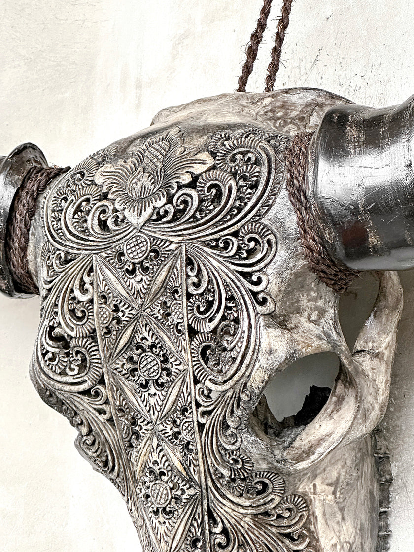 Caved Waterbuffalo Skulls with Ketimun Lotus Carving Skull,A/181