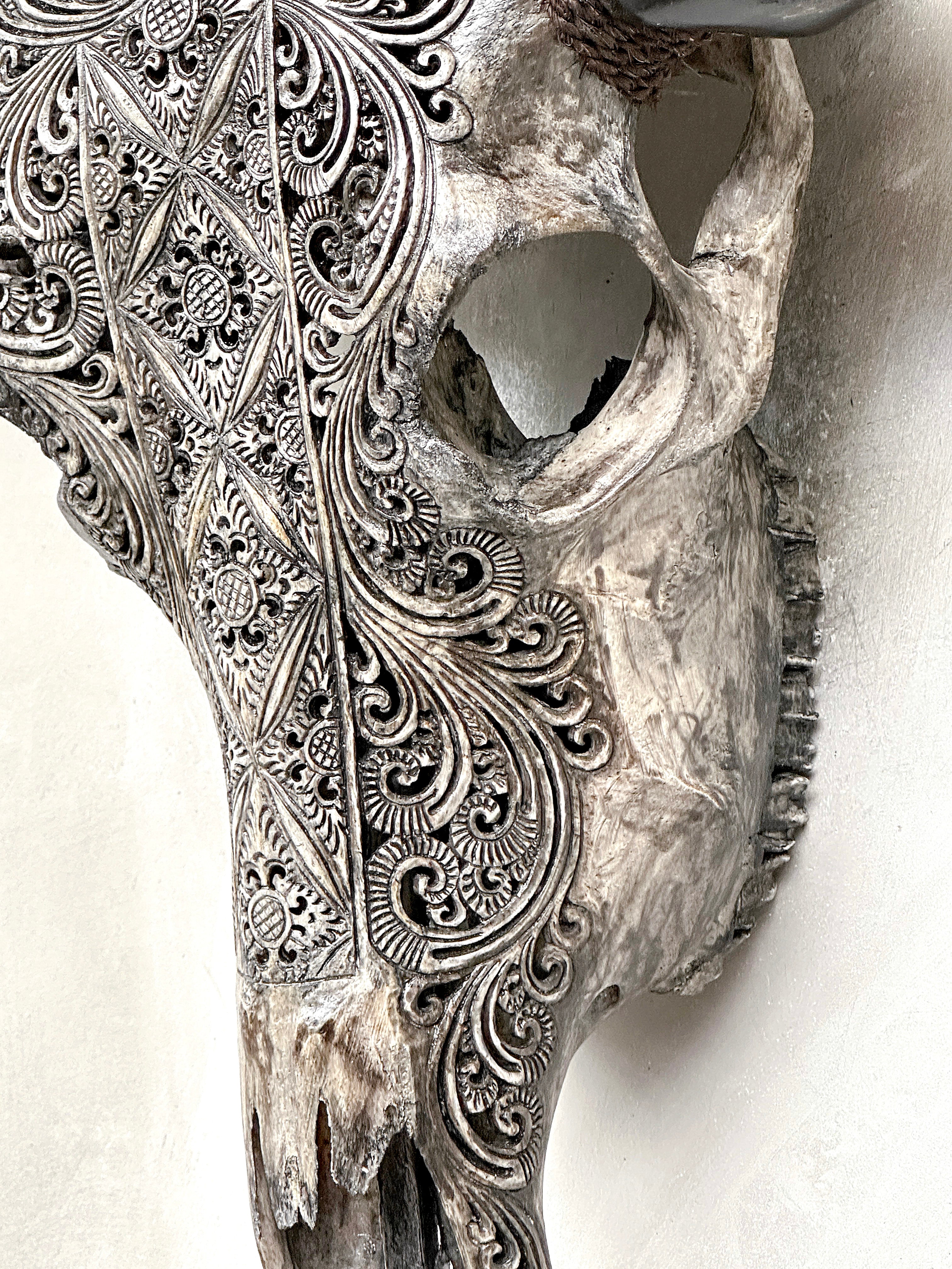 Caved Waterbuffalo Skulls with Ketimun Lotus Carving Skull,A/181