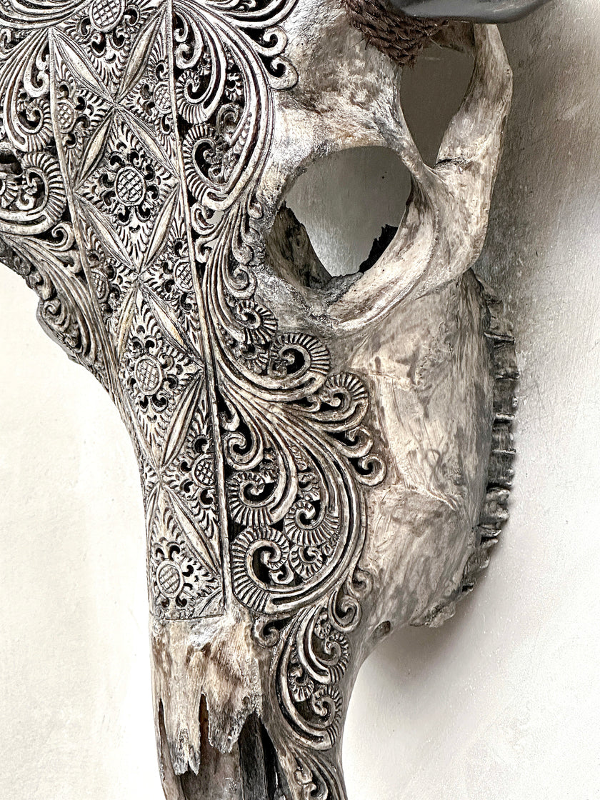 Caved Waterbuffalo Skulls with Ketimun Lotus Carving Skull,A/181