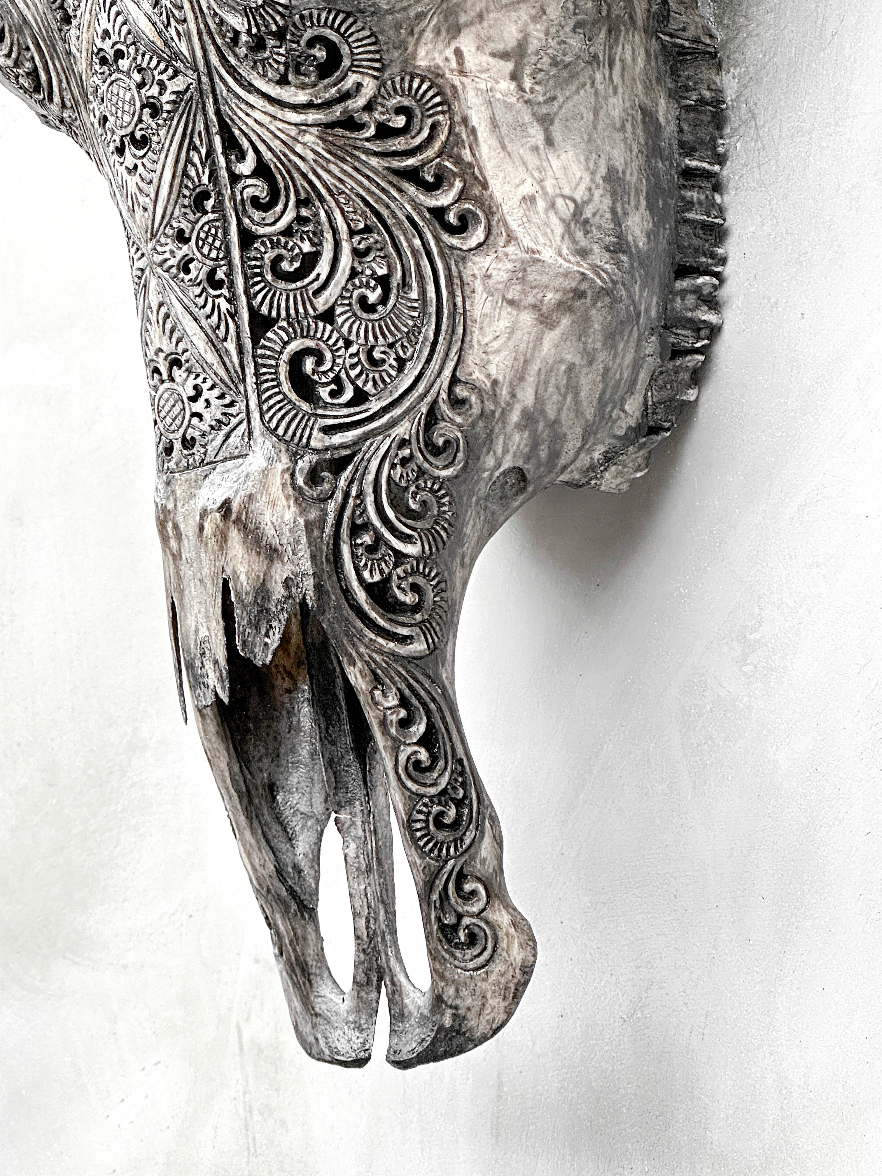 Caved Waterbuffalo Skulls with Ketimun Lotus Carving Skull,A/181
