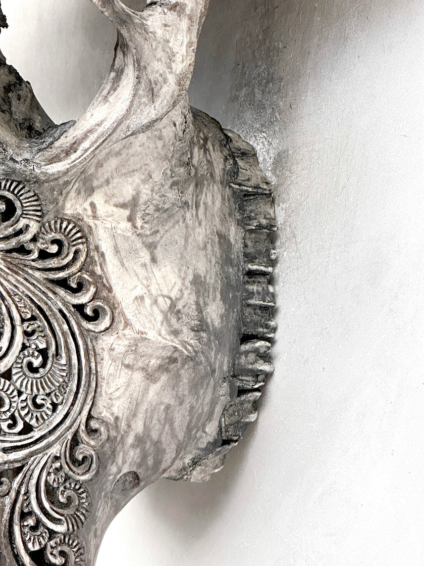 Caved Waterbuffalo Skulls with Ketimun Lotus Carving Skull,A/181