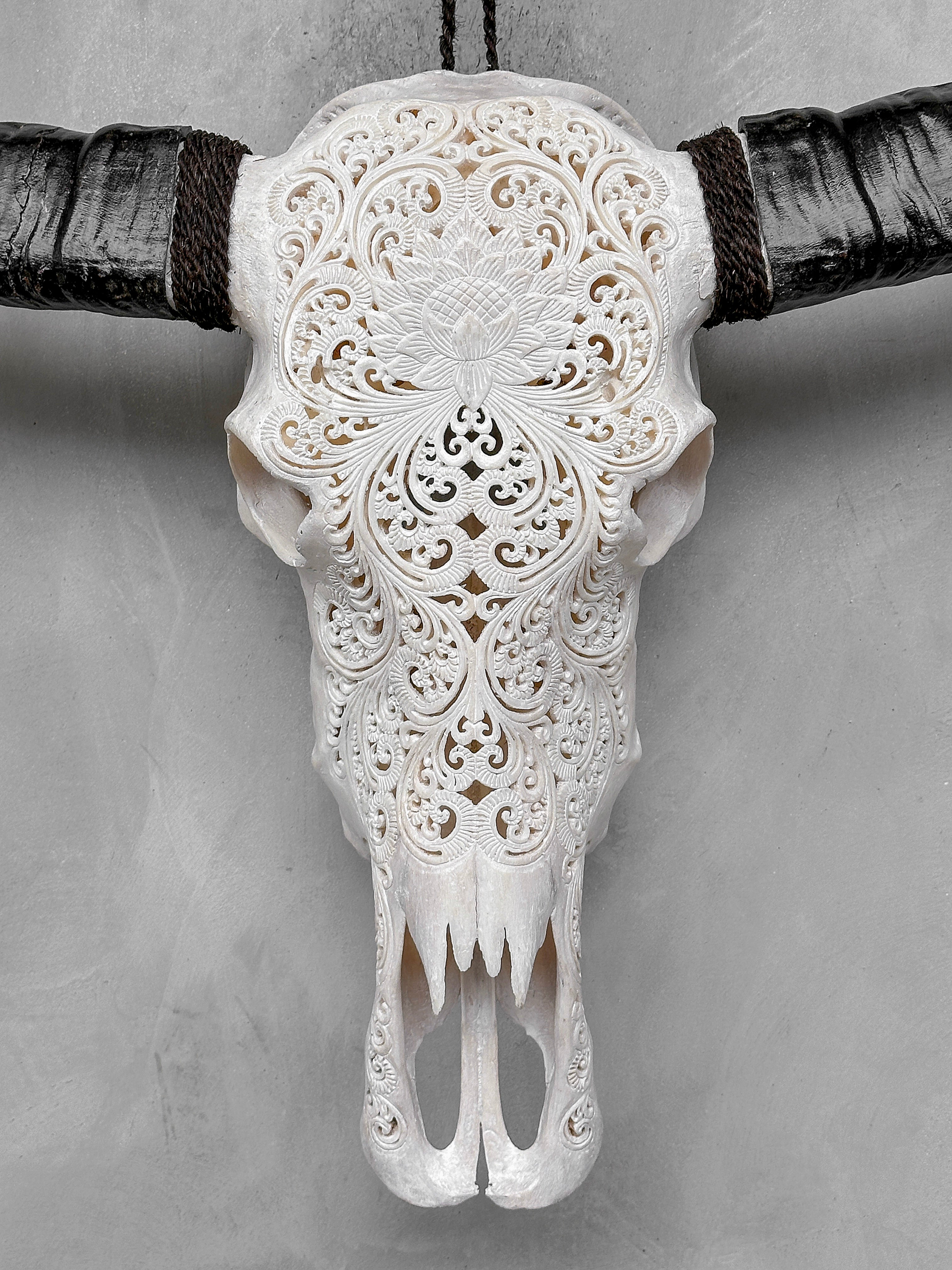 Caved Waterbuffalo Skulls with Big lotus Carving Skull,A/188