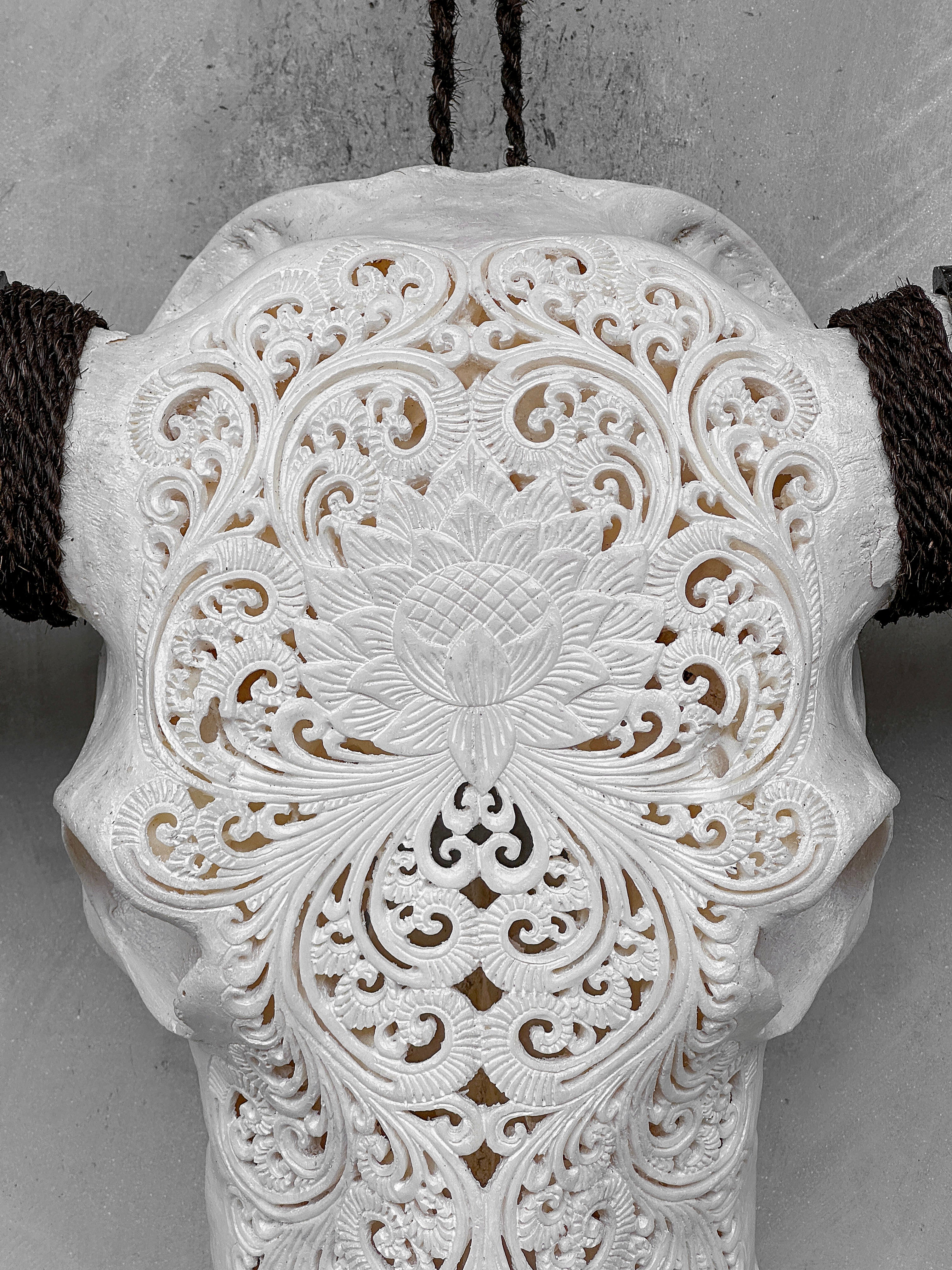 Caved Waterbuffalo Skulls with Big lotus Carving Skull,A/188