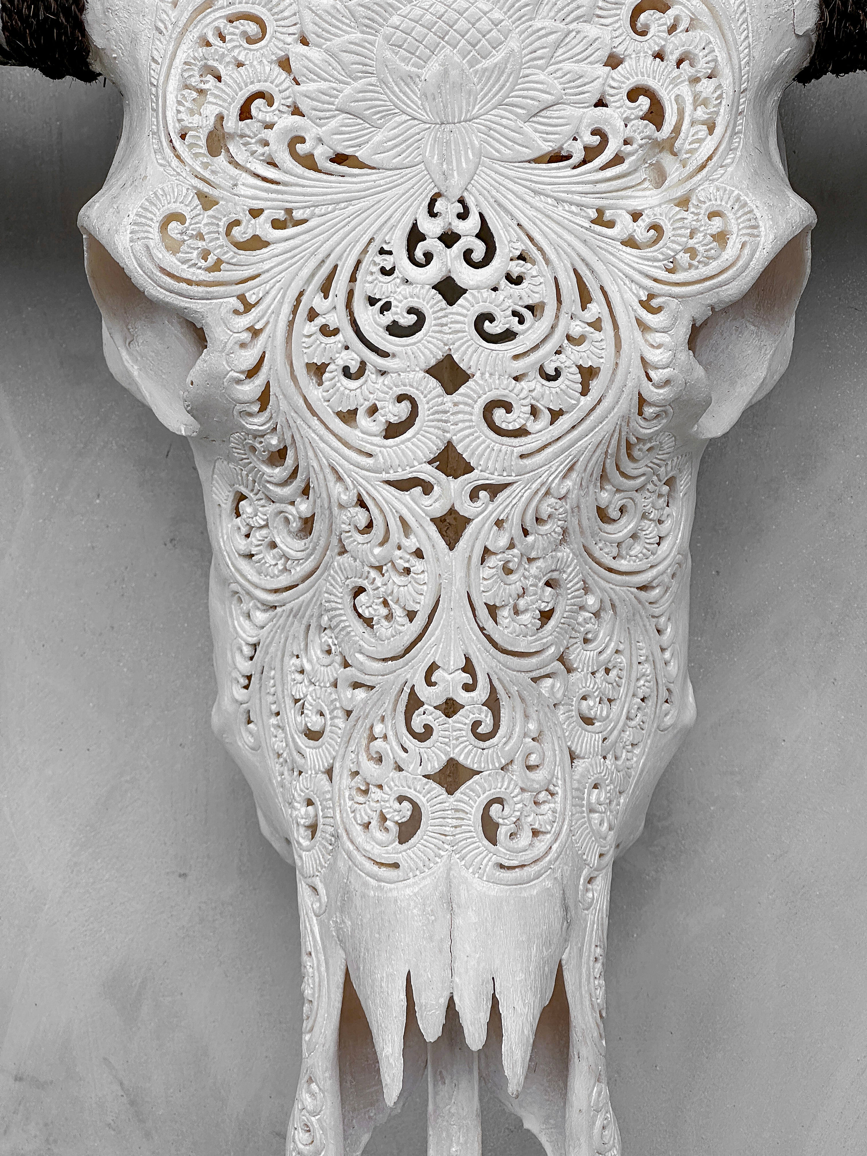 Caved Waterbuffalo Skulls with Big lotus Carving Skull,A/188