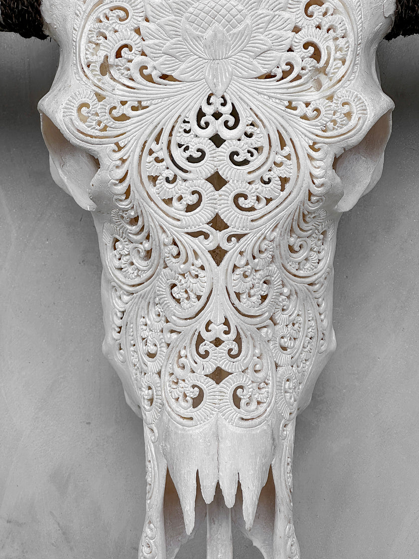 Caved Waterbuffalo Skulls with Big lotus Carving Skull,A/188