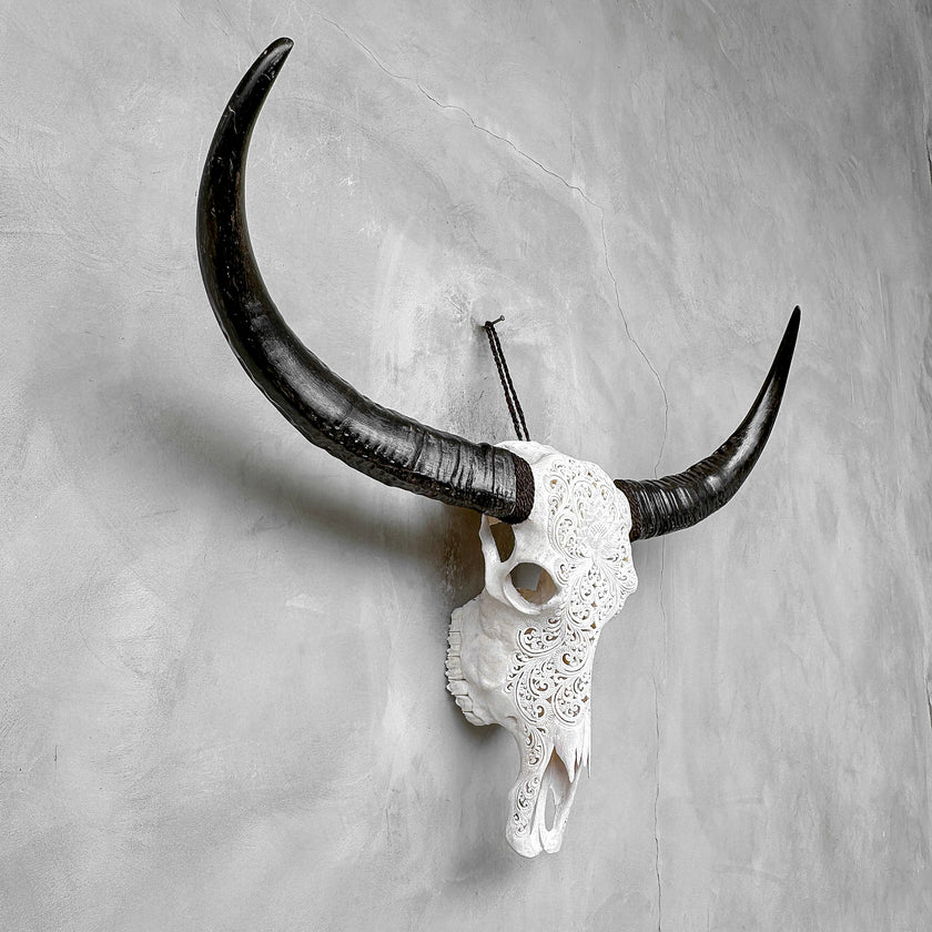 Caved Waterbuffalo Skulls with Big lotus Carving Skull,A/188