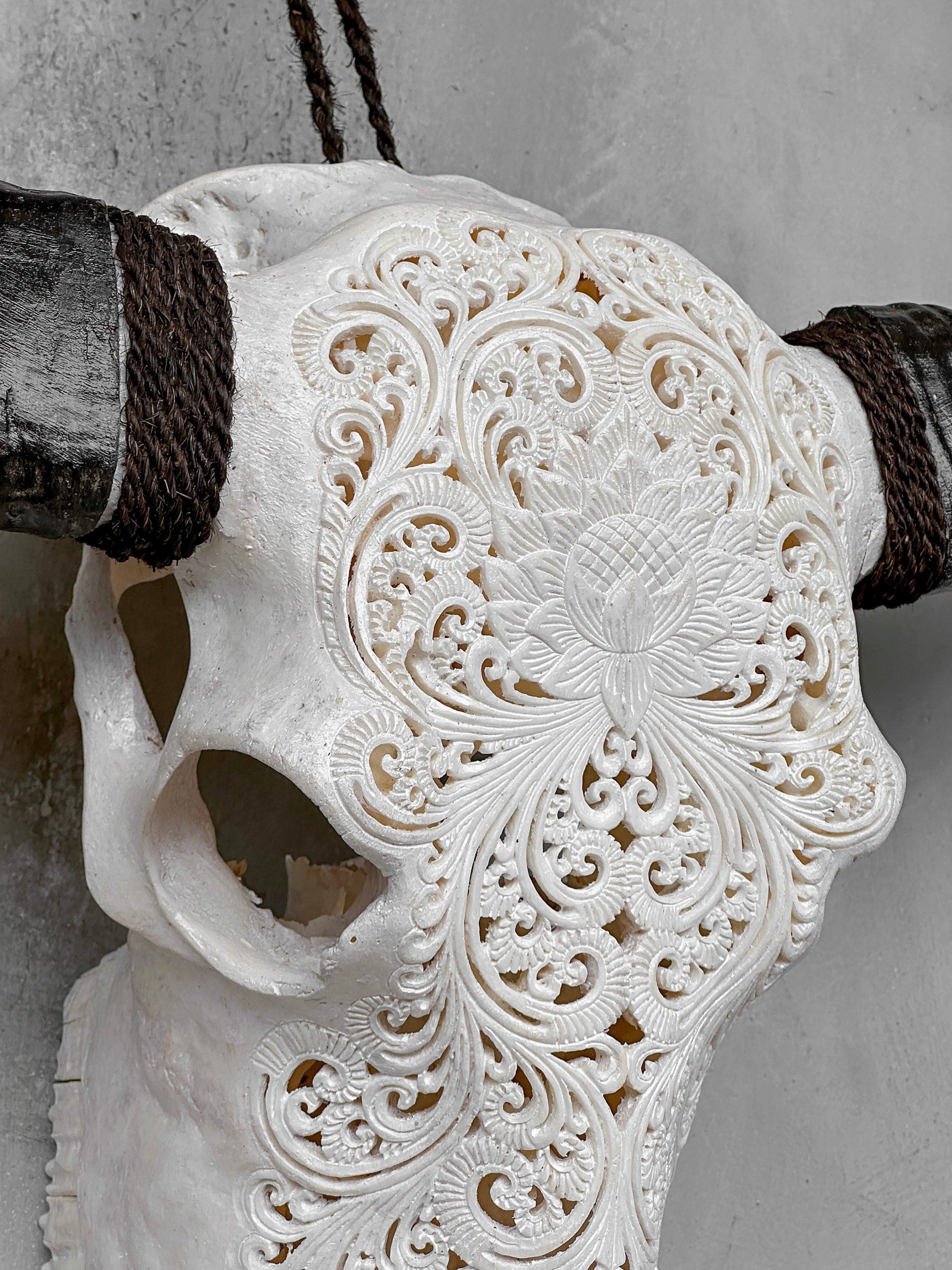 Caved Waterbuffalo Skulls with Big lotus Carving Skull,A/188