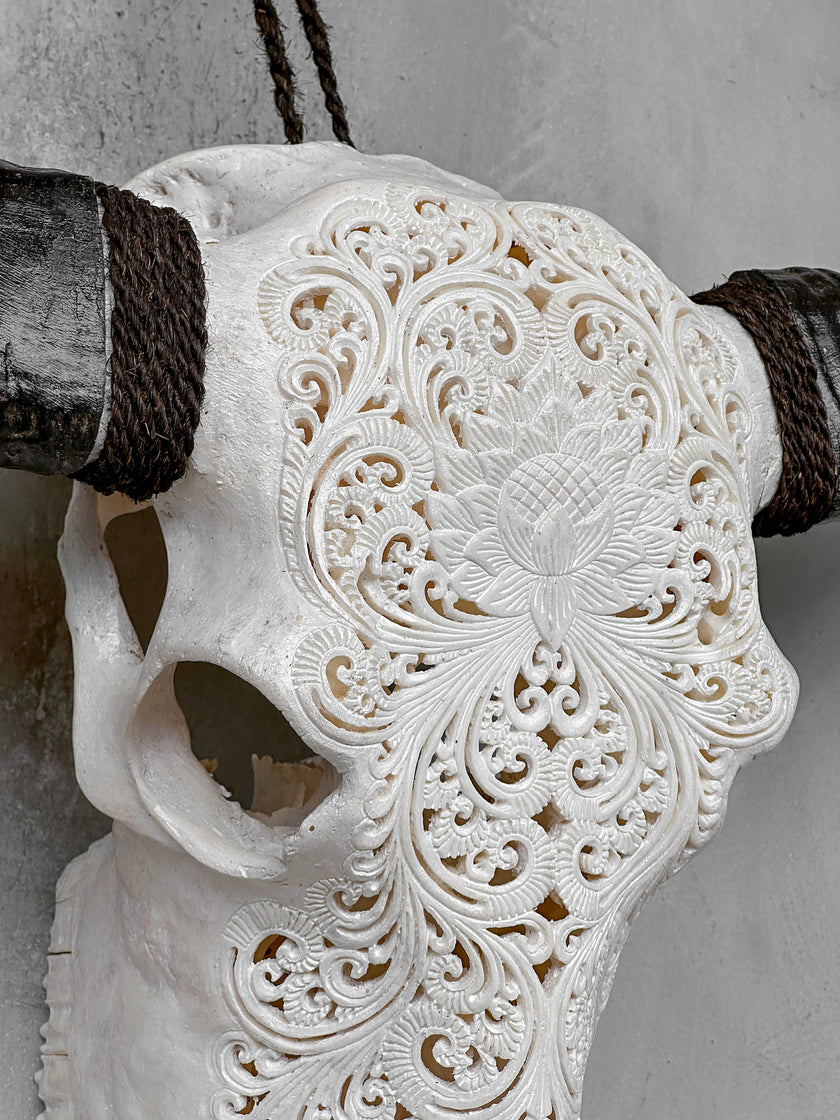 Caved Waterbuffalo Skulls with Big lotus Carving Skull,A/188