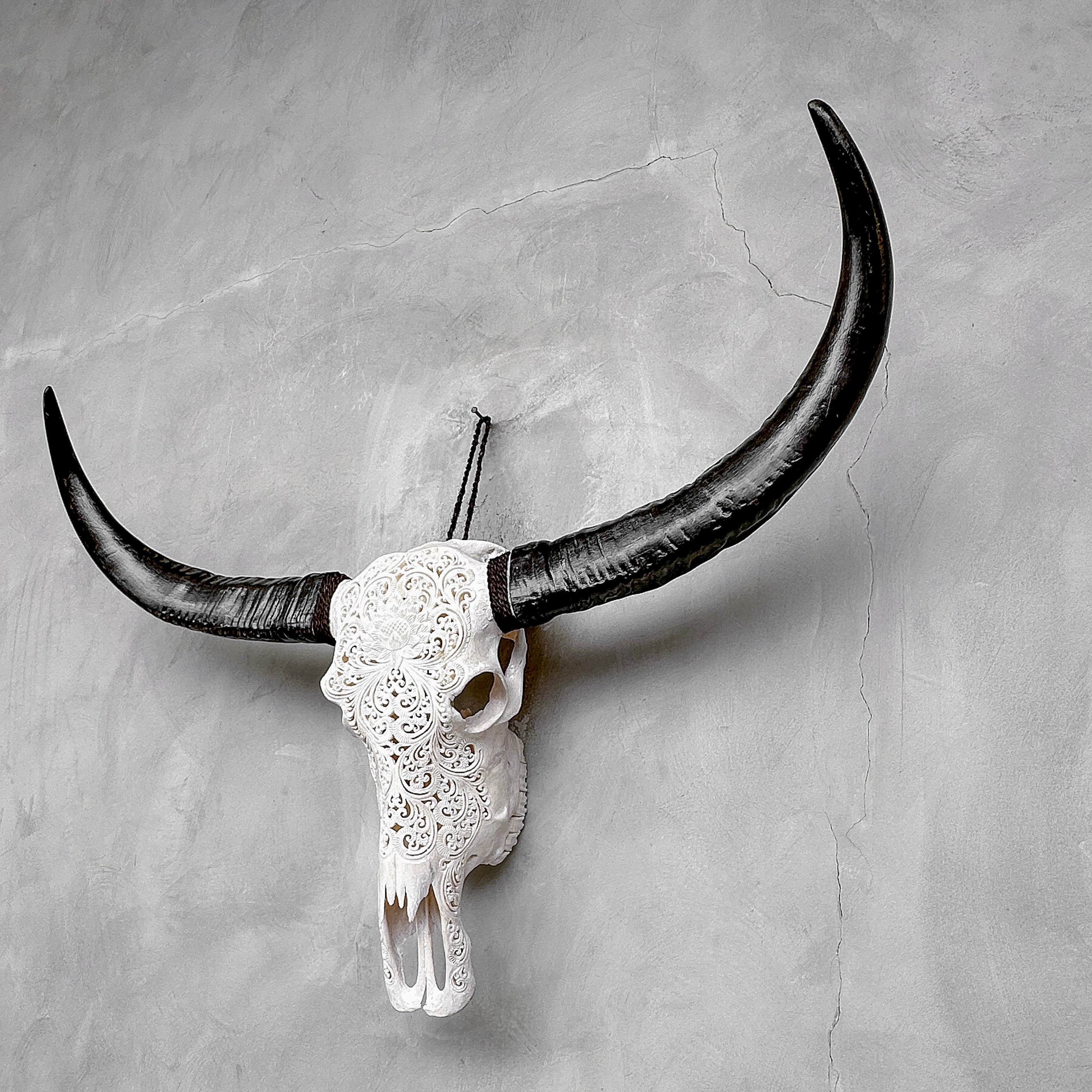 Caved Waterbuffalo Skulls with Big lotus Carving Skull,A/188