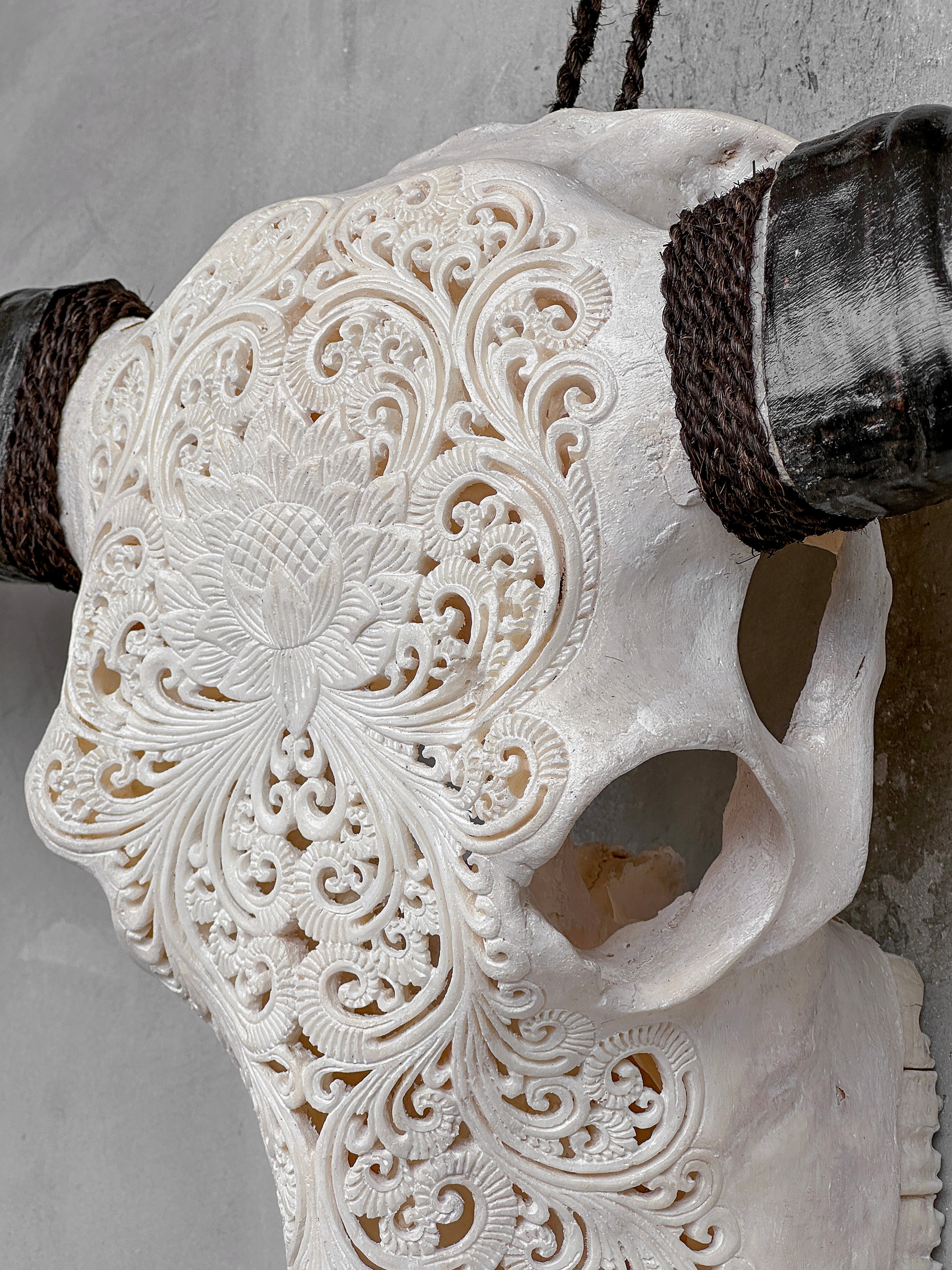 Caved Waterbuffalo Skulls with Big lotus Carving Skull,A/188