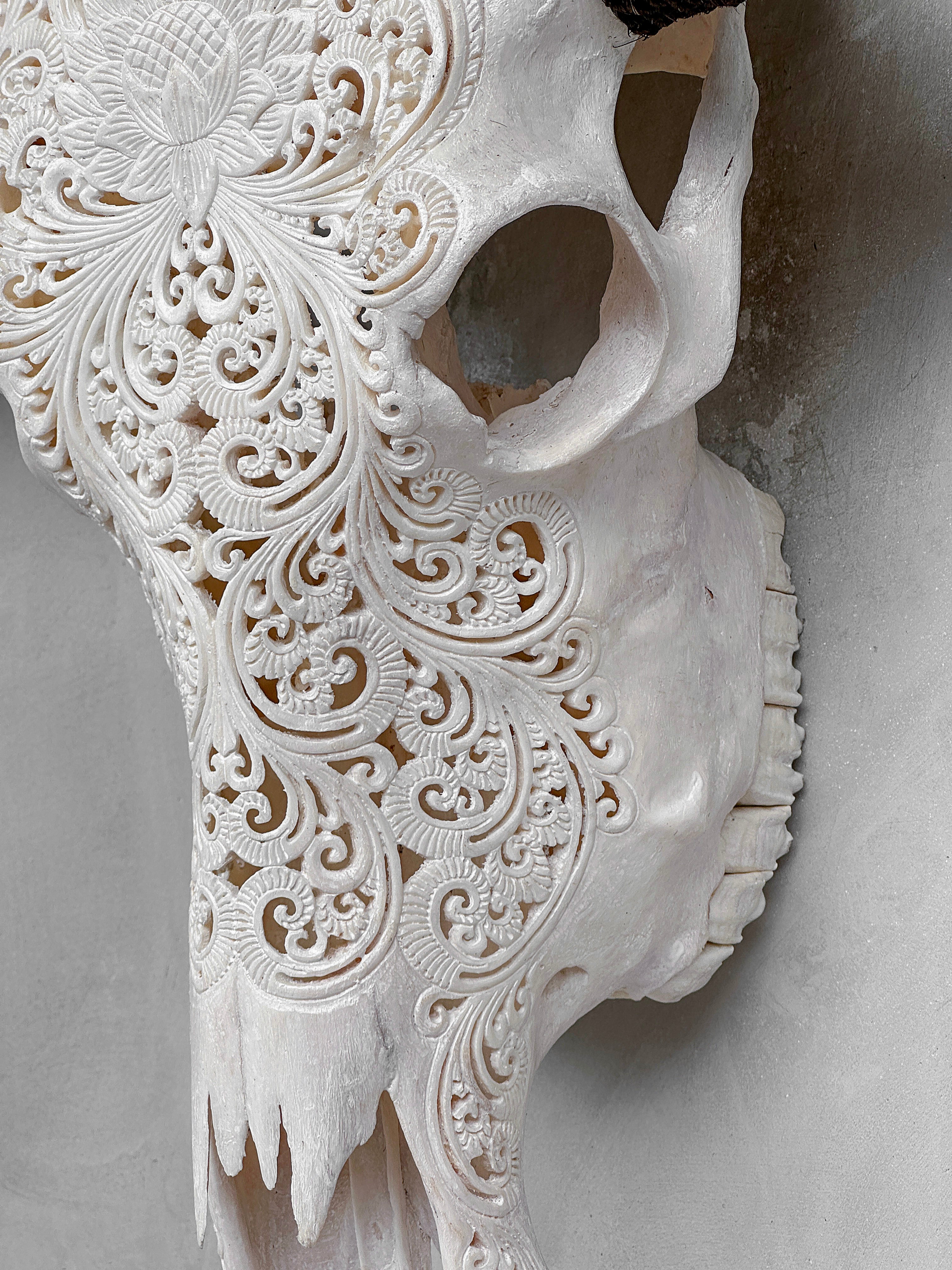 Caved Waterbuffalo Skulls with Big lotus Carving Skull,A/188