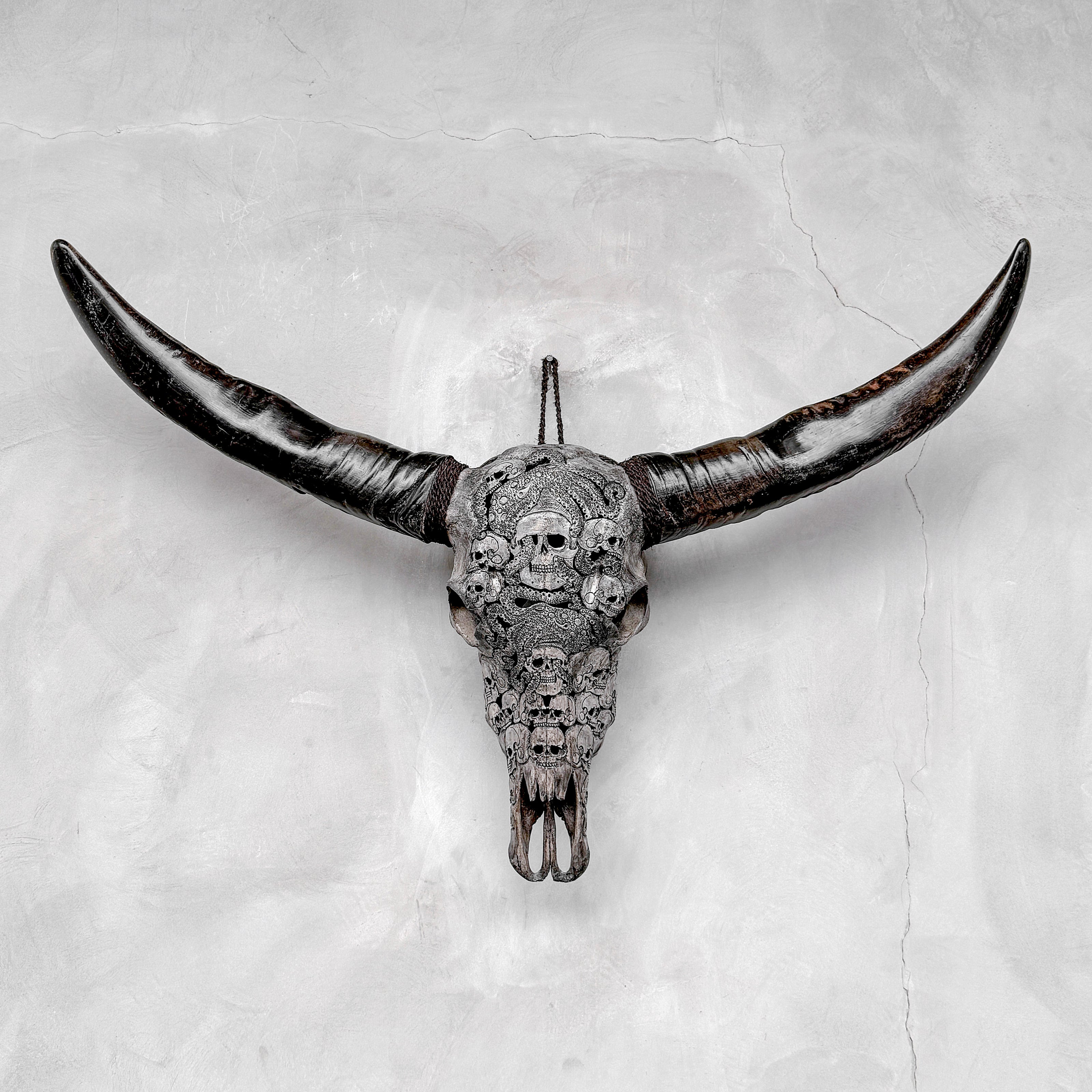 Caved Waterbuffalo Skulls with Skull And Octopus Carving Skull,A/180