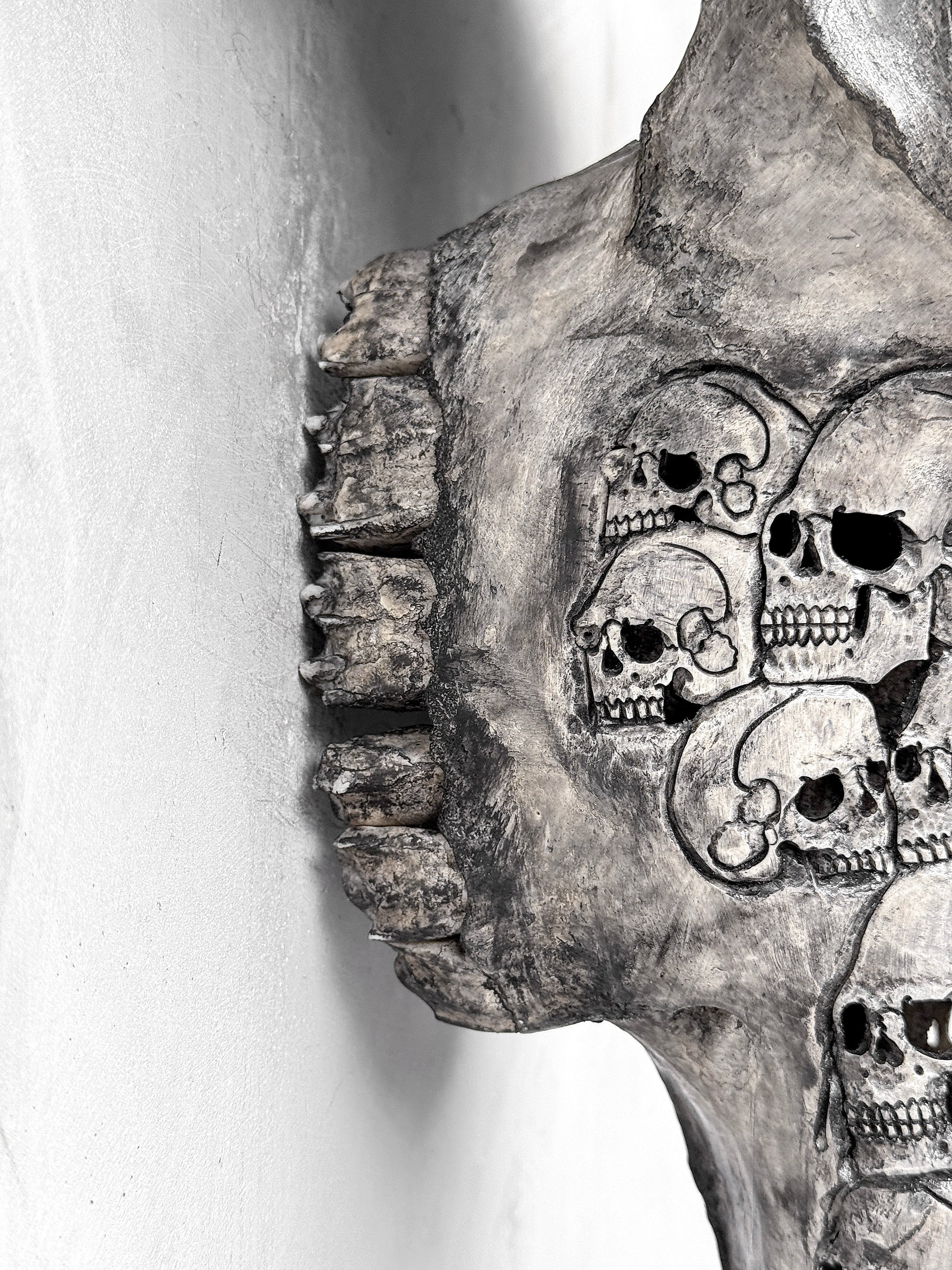 Caved Waterbuffalo Skulls with Skull And Octopus Carving Skull,A/180