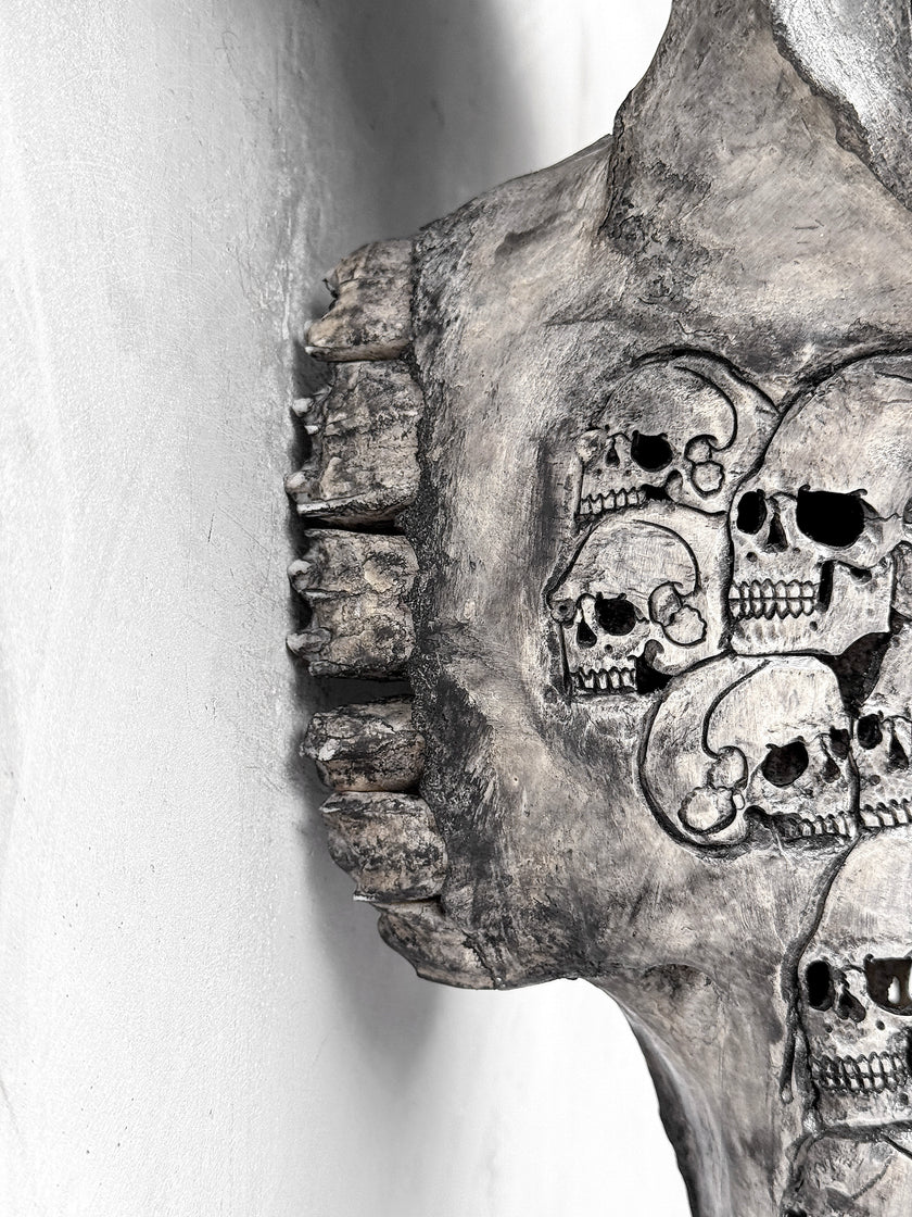 Caved Waterbuffalo Skulls with Skull And Octopus Carving Skull,A/180