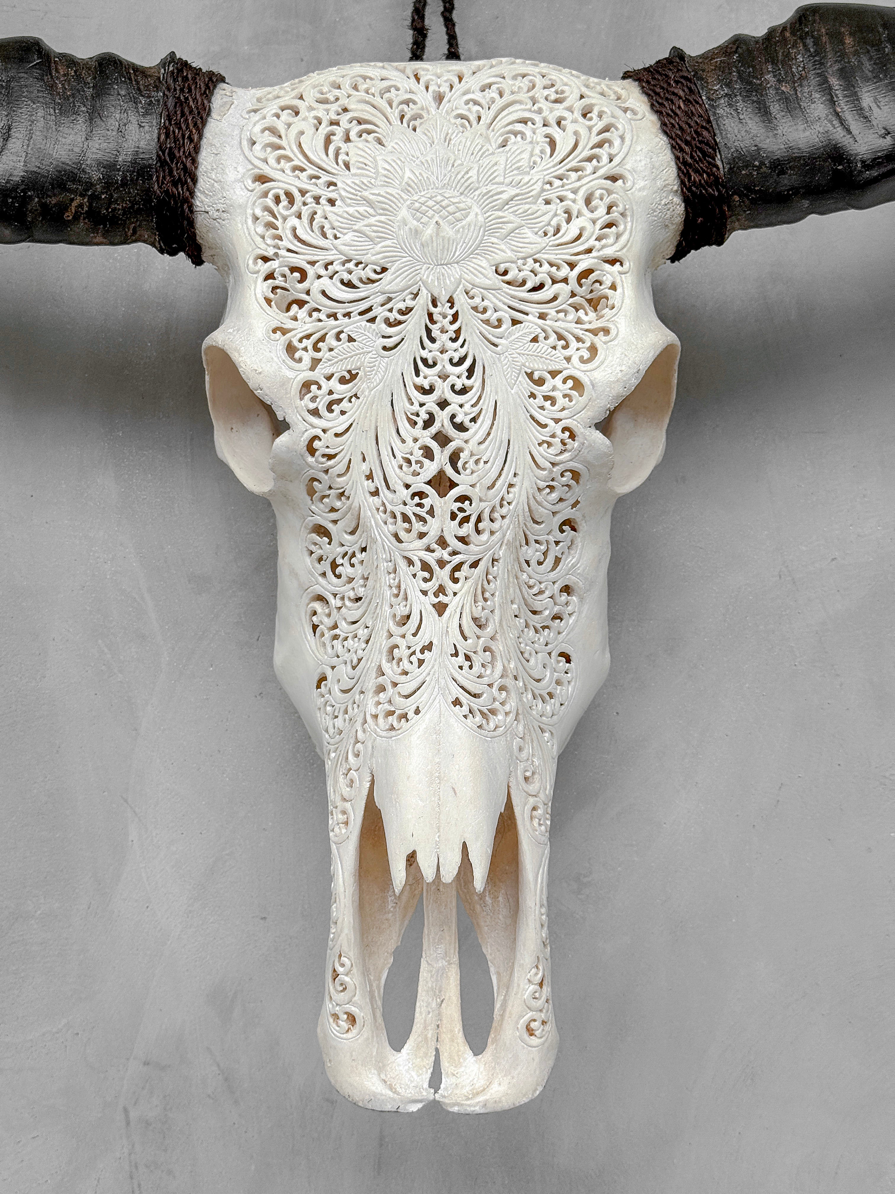 Caved Waterbuffalo Skulls with Big lotus Carving Skull,A/171