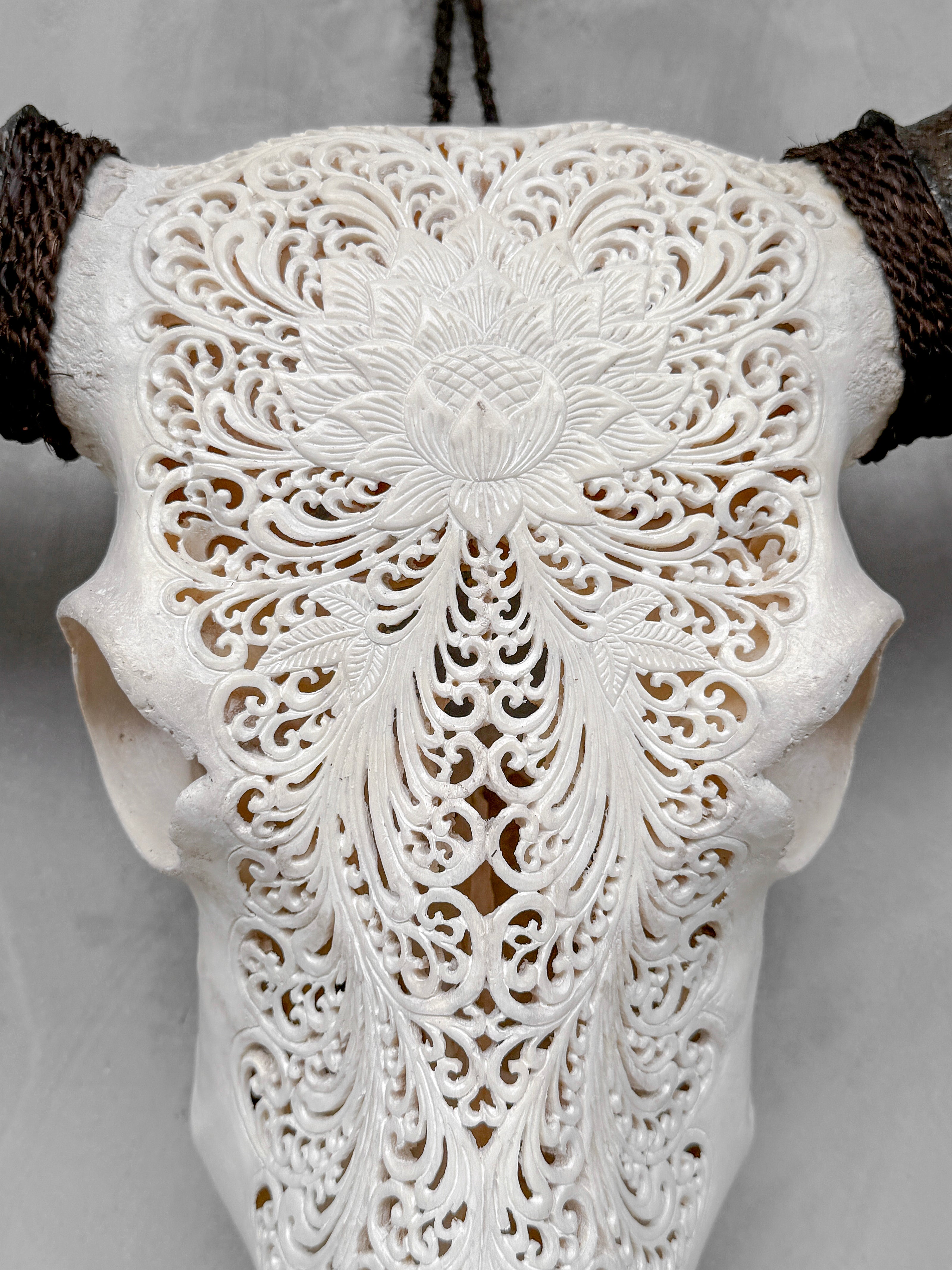 Caved Waterbuffalo Skulls with Big lotus Carving Skull,A/171