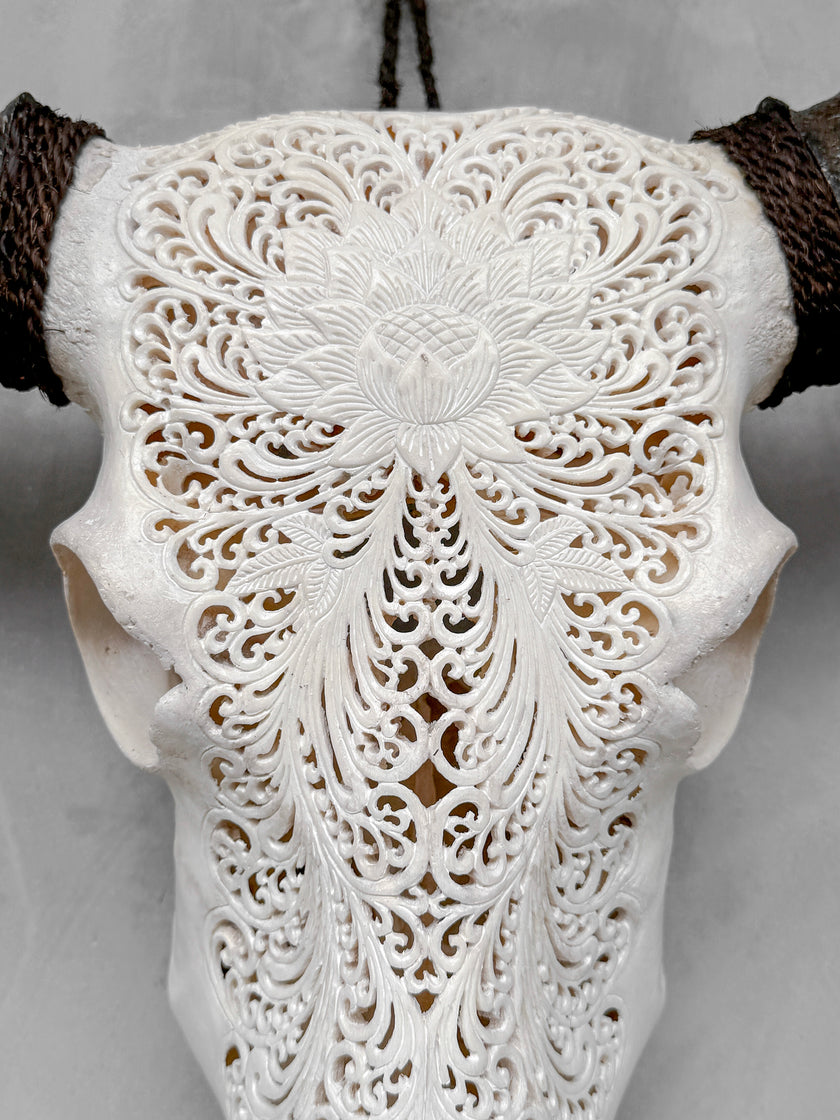 Caved Waterbuffalo Skulls with Big lotus Carving Skull,A/171