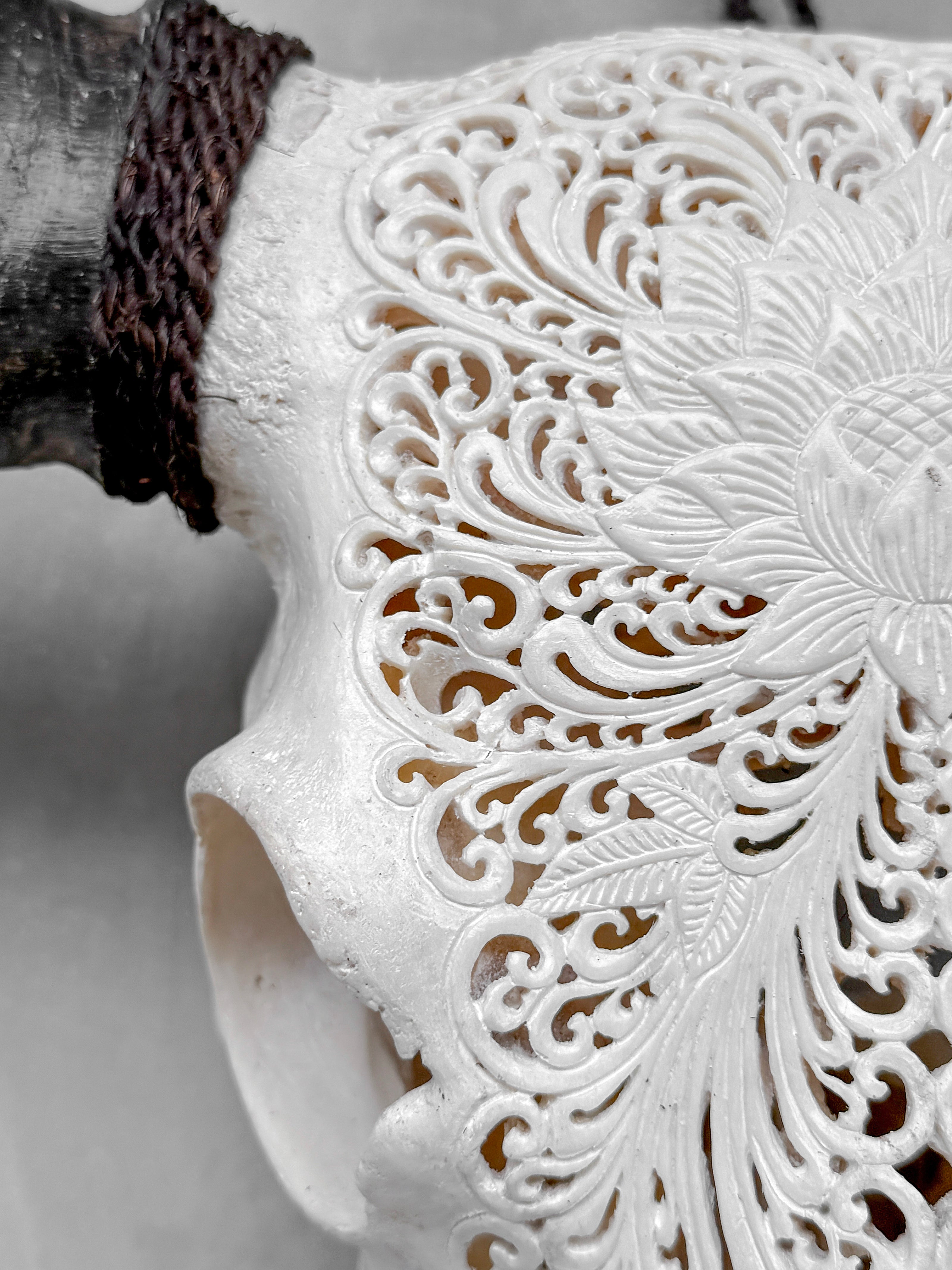 Caved Waterbuffalo Skulls with Big lotus Carving Skull,A/171