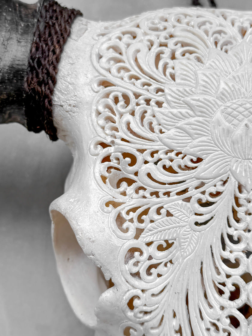 Caved Waterbuffalo Skulls with Big lotus Carving Skull,A/171