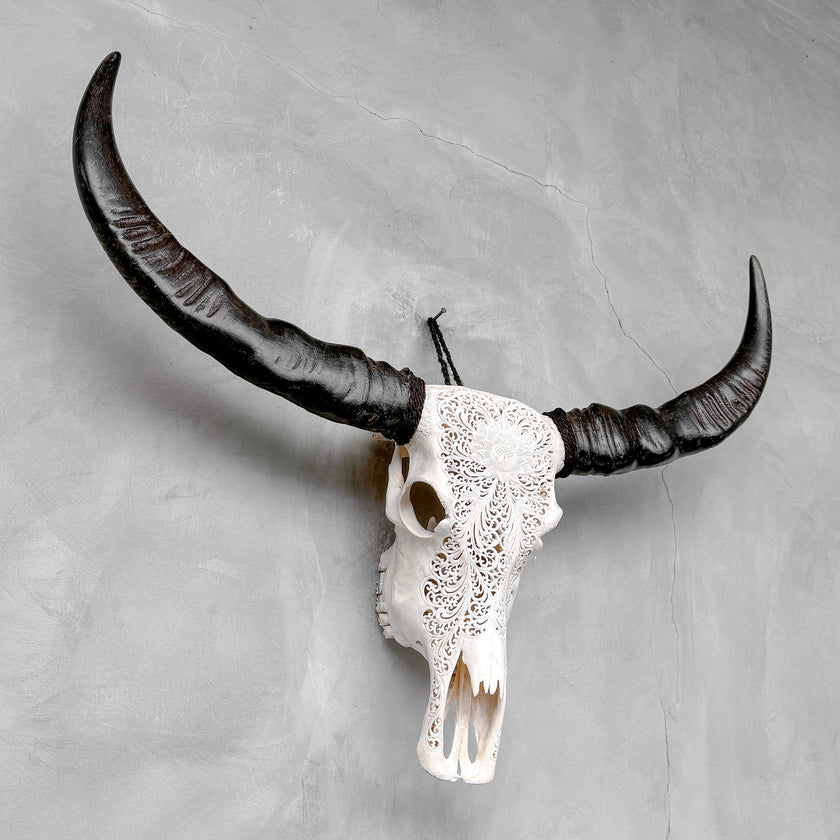 Caved Waterbuffalo Skulls with Big lotus Carving Skull,A/171