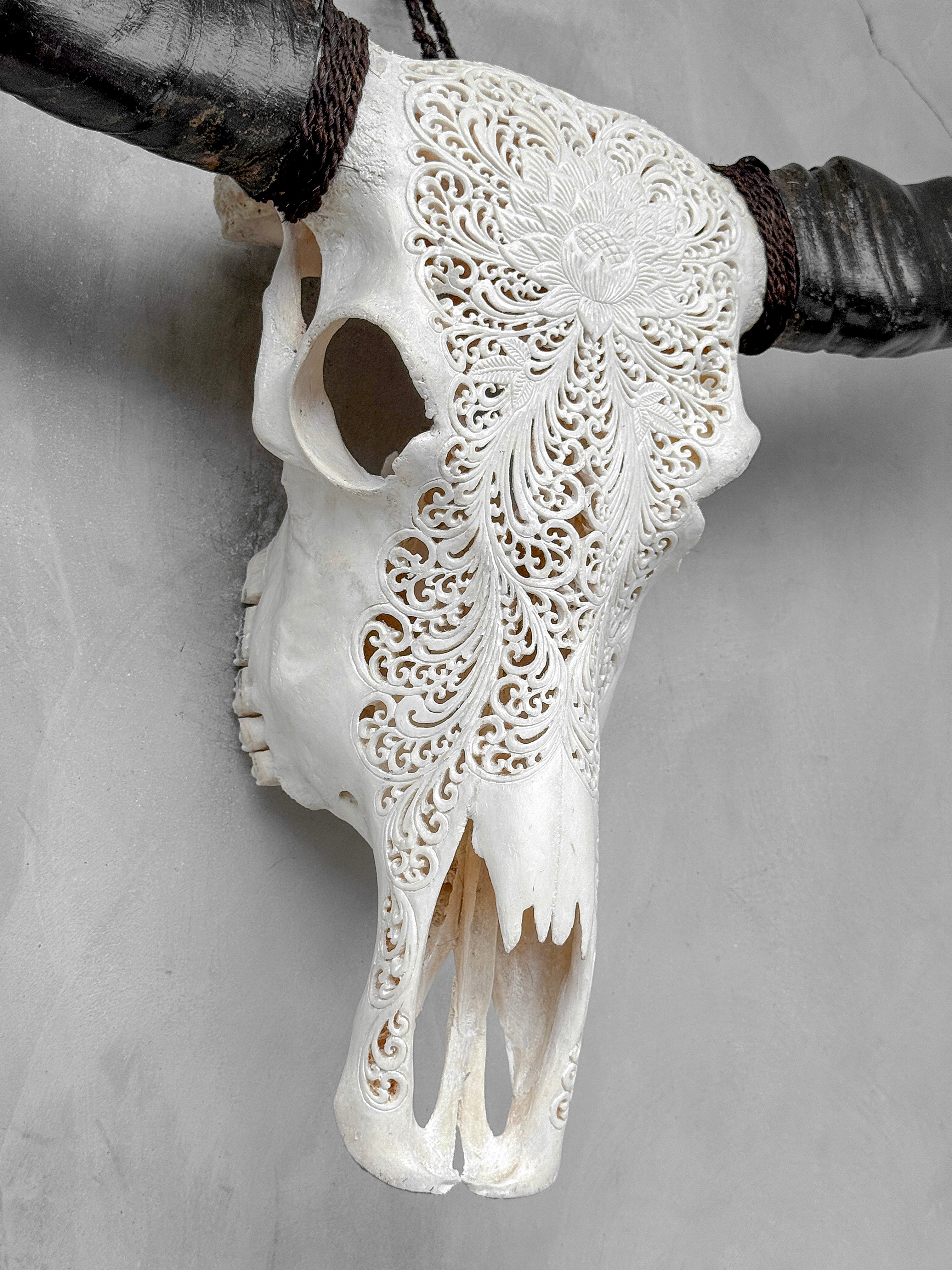Caved Waterbuffalo Skulls with Big lotus Carving Skull,A/171