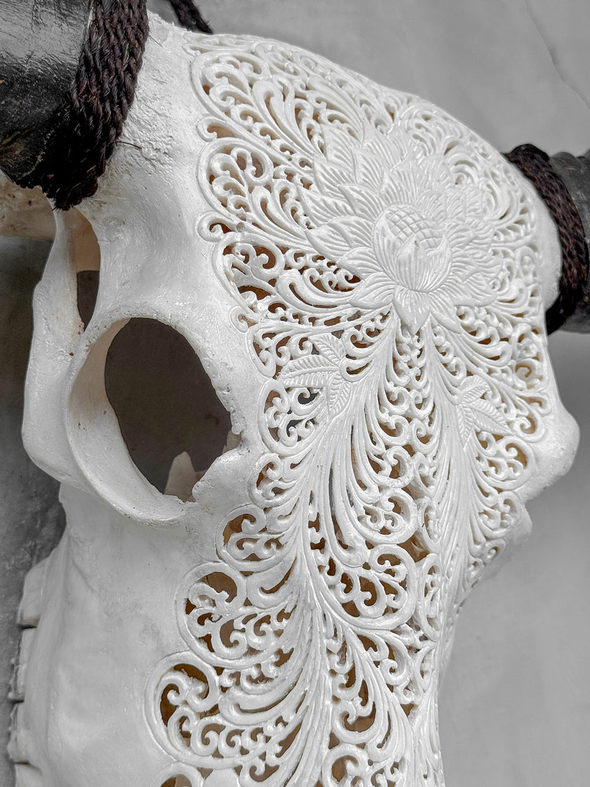 Caved Waterbuffalo Skulls with Big lotus Carving Skull,A/171