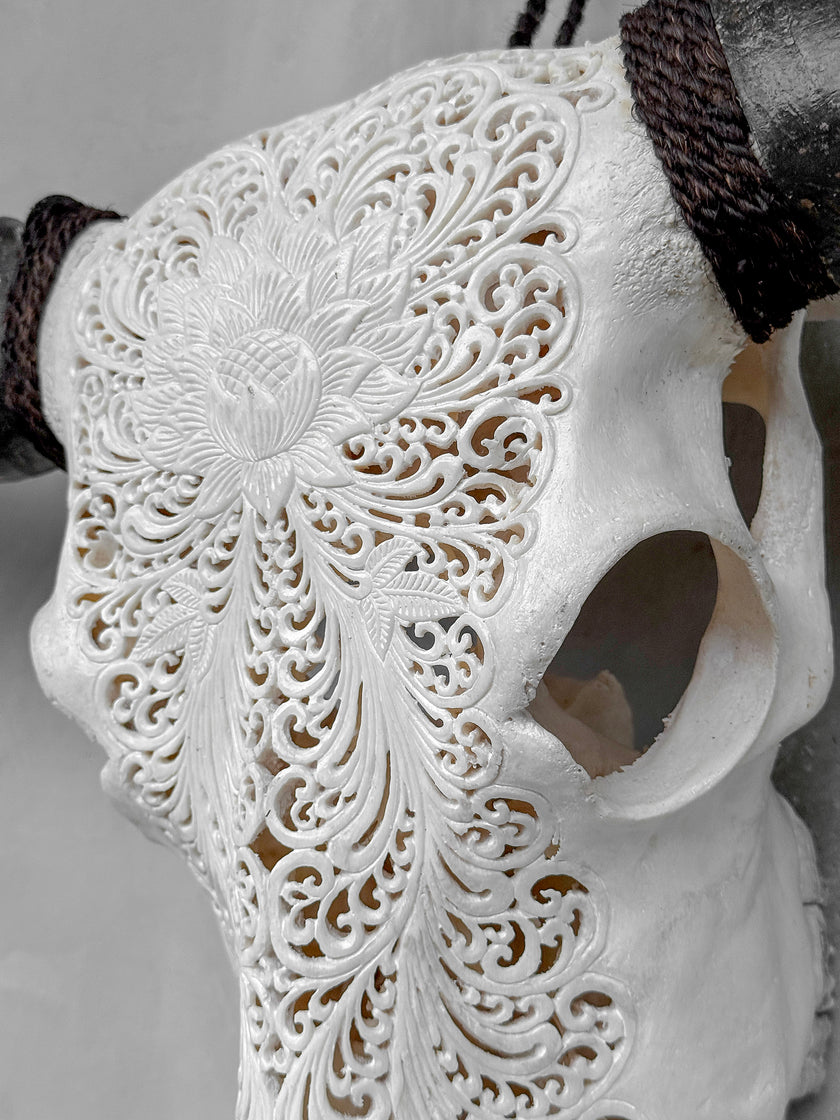 Caved Waterbuffalo Skulls with Big lotus Carving Skull,A/171
