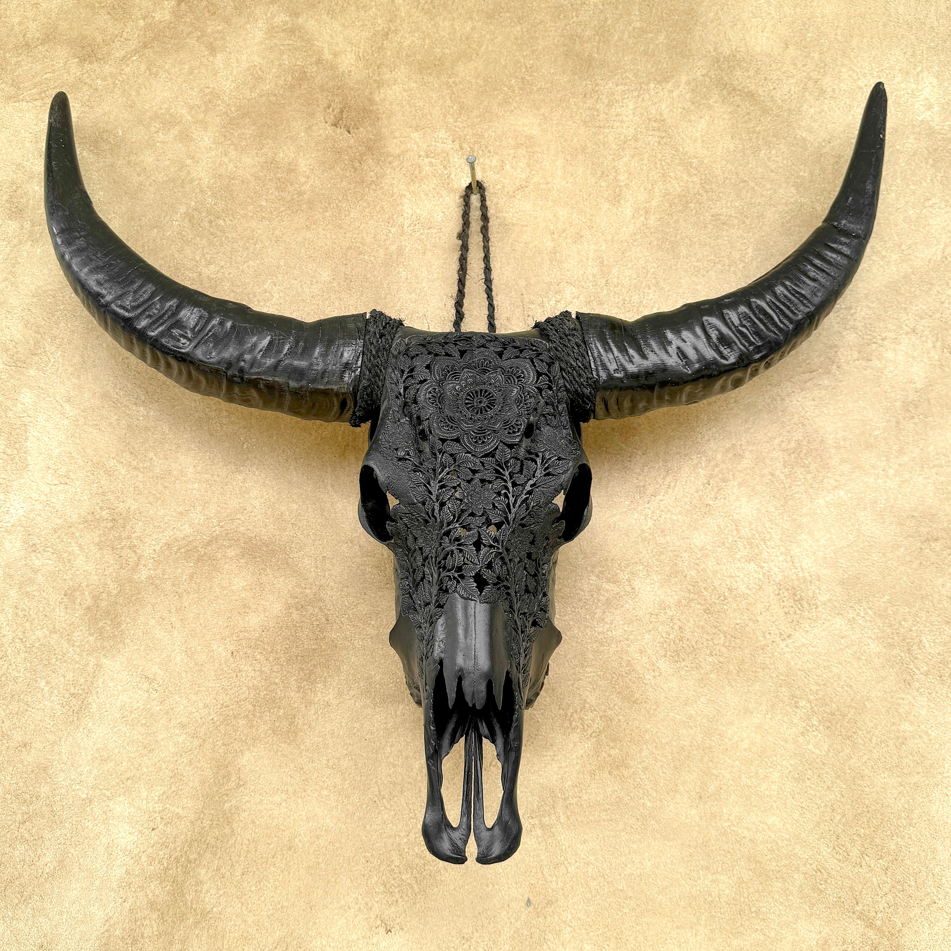 Black Carved Buffalo Skulls with Flower Mandala motif | Skull,A/187