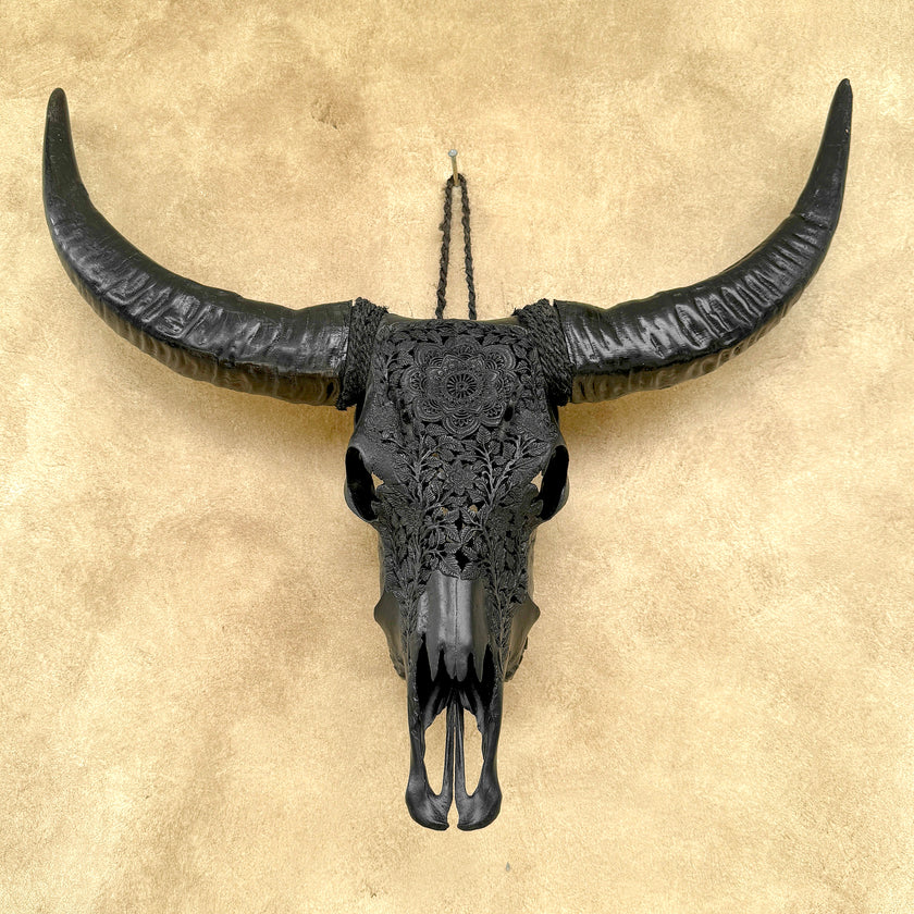 Black Carved Buffalo Skulls with Flower Mandala motif | Skull,A/187