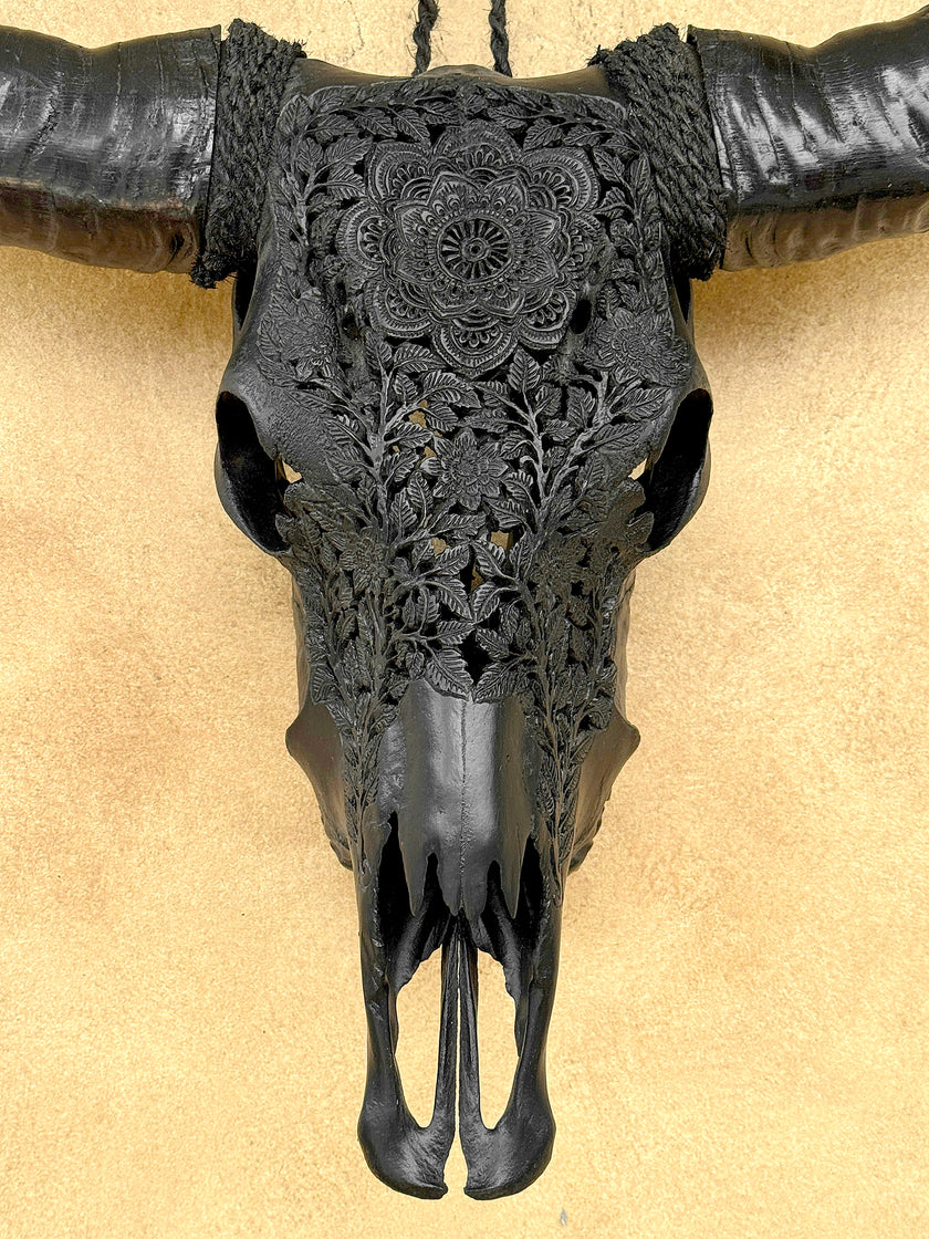 Black Carved Buffalo Skulls with Flower Mandala motif | Skull,A/187