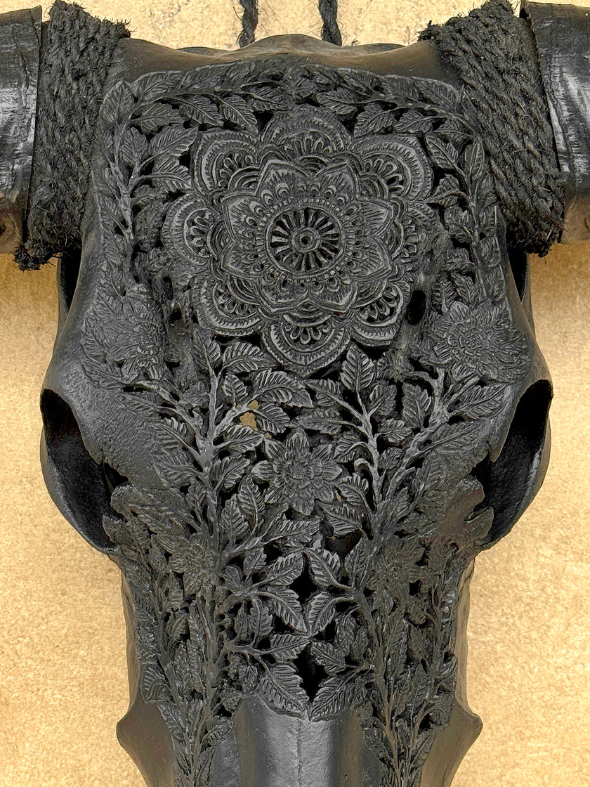 Black Carved Buffalo Skulls with Flower Mandala motif | Skull,A/187