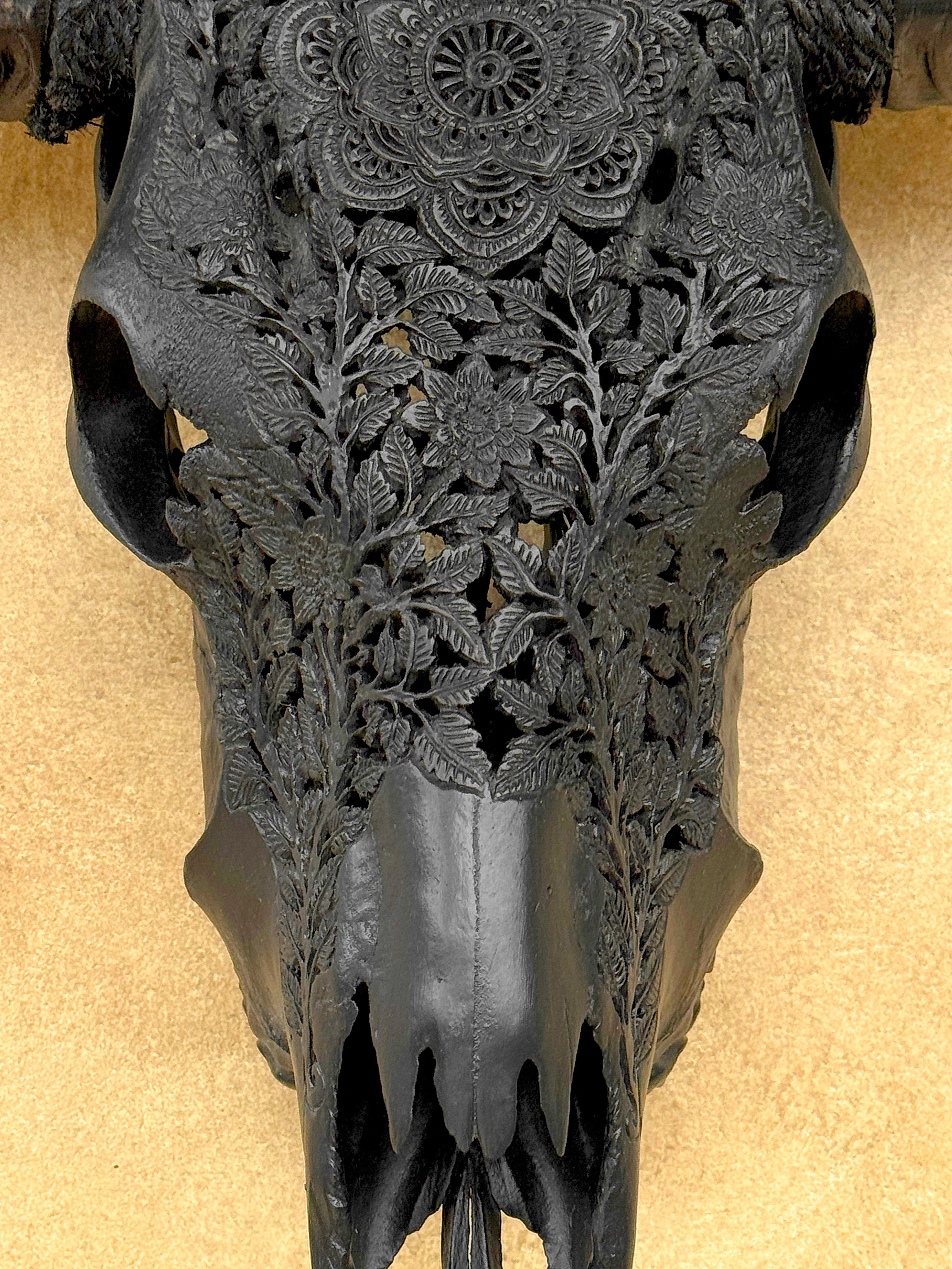 Black Carved Buffalo Skulls with Flower Mandala motif | Skull,A/187