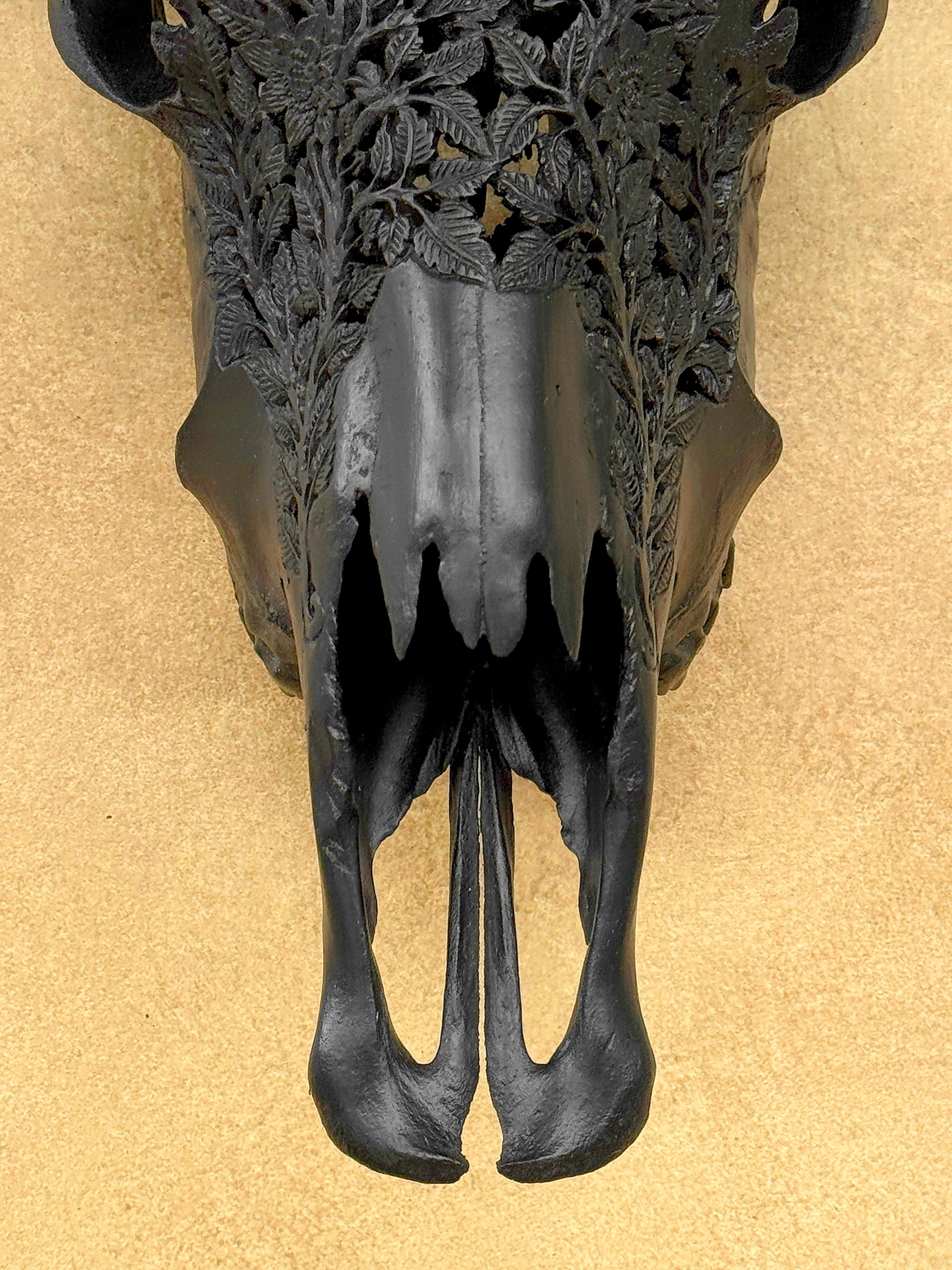 Black Carved Buffalo Skulls with Flower Mandala motif | Skull,A/187