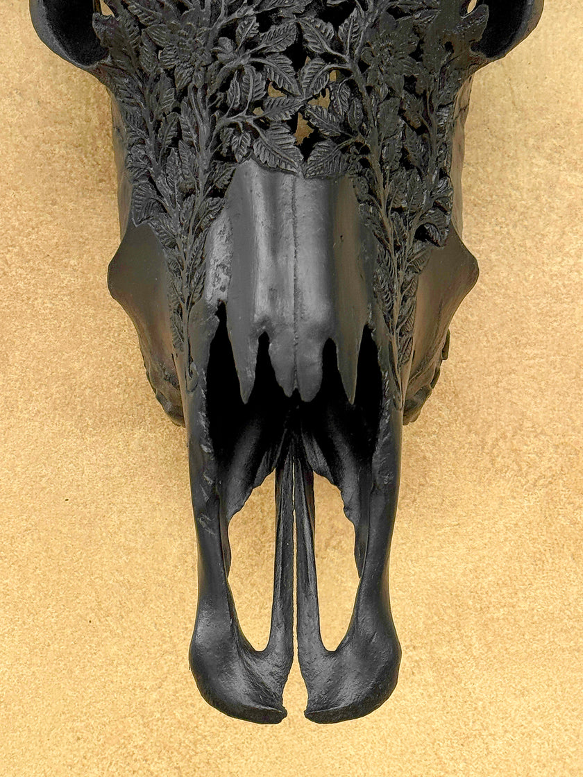 Black Carved Buffalo Skulls with Flower Mandala motif | Skull,A/187