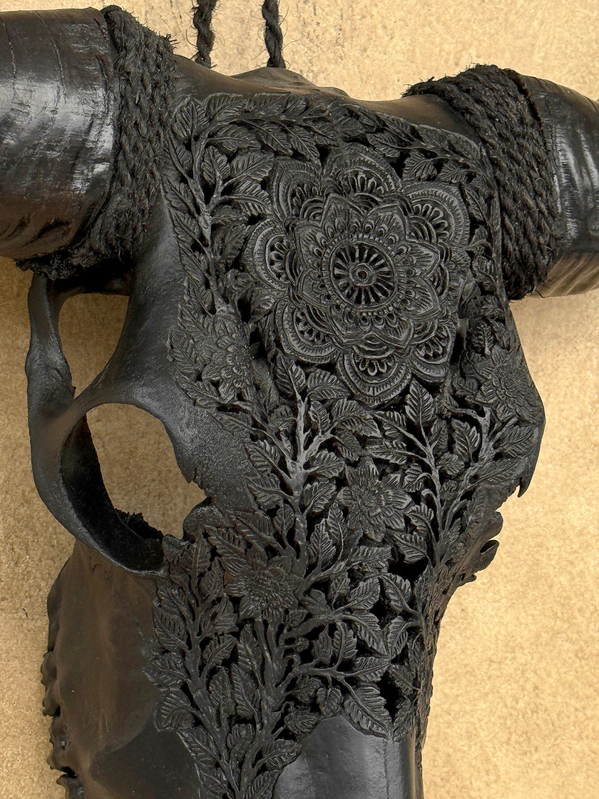 Black Carved Buffalo Skulls with Flower Mandala motif | Skull,A/187