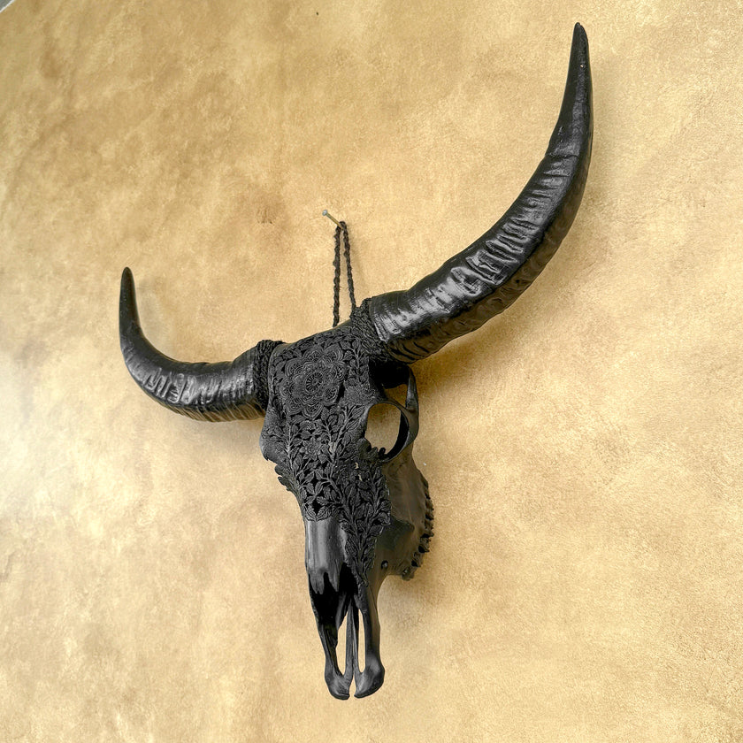 Black Carved Buffalo Skulls with Flower Mandala motif | Skull,A/187