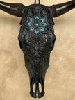 Carved Bull Skull with Turquoise Accents - Star Mandala motif | Skull,A/190