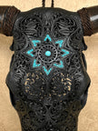 Carved Bull Skull with Turquoise Accents - Star Mandala motif | Skull,A/190