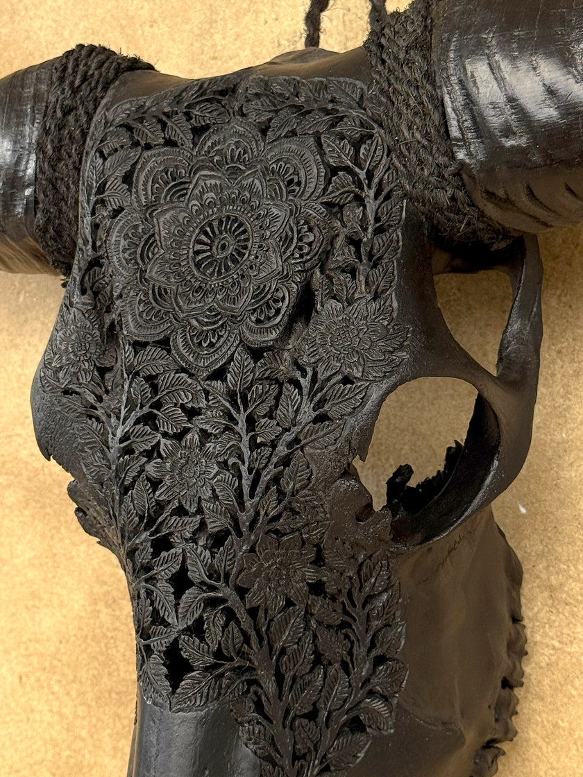 Black Carved Buffalo Skulls with Flower Mandala motif | Skull,A/187