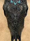 Carved Bull Skull with Turquoise Accents - Star Mandala motif | Skull,A/190