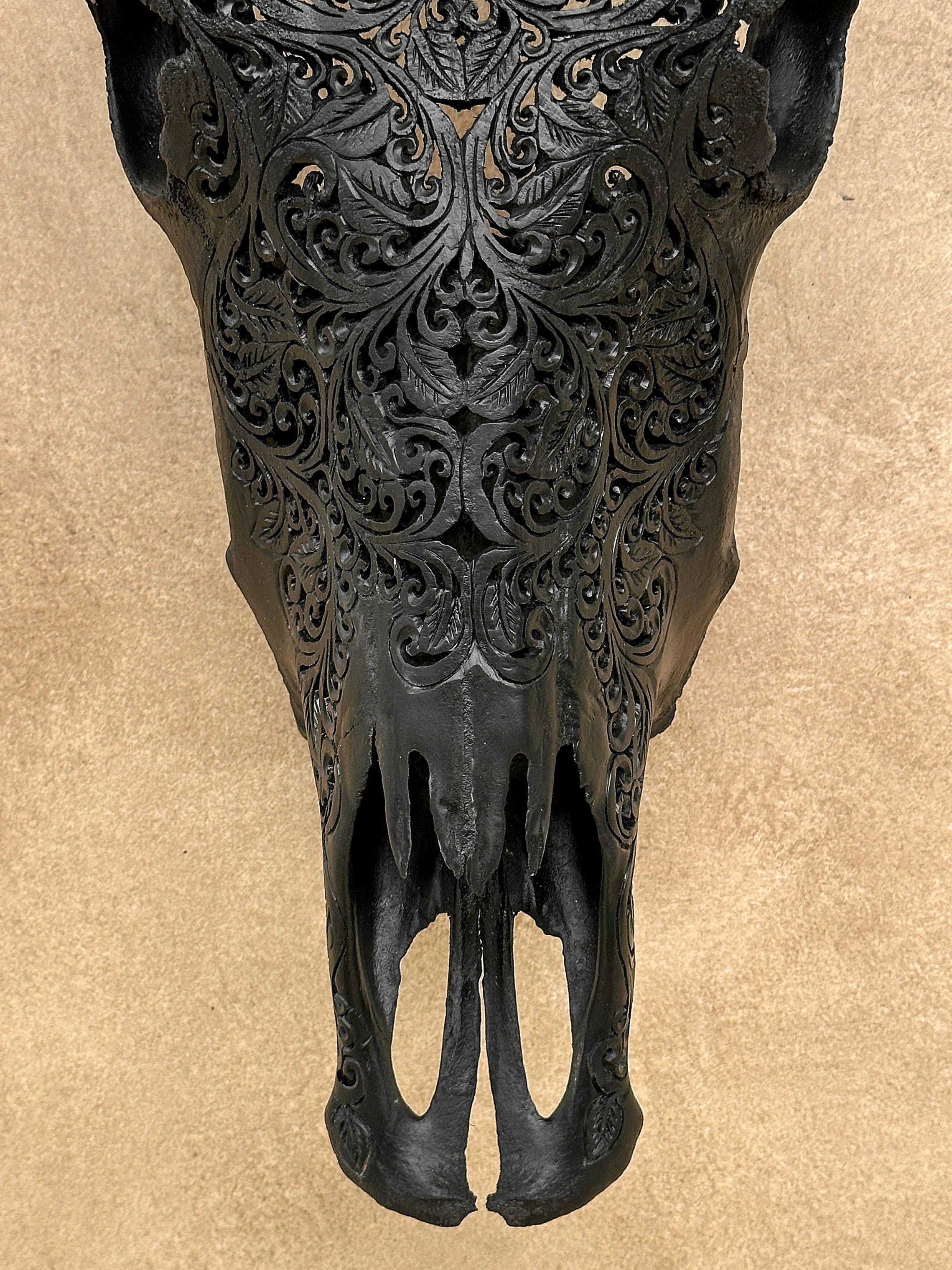 Carved Bull Skull with Turquoise Accents - Star Mandala motif | Skull,A/190