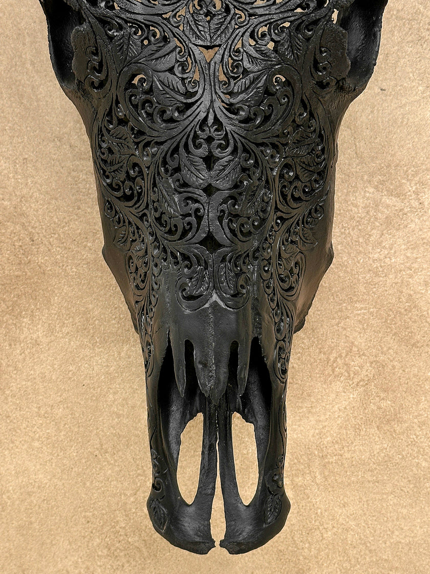 Carved Bull Skull with Turquoise Accents - Star Mandala motif | Skull,A/190