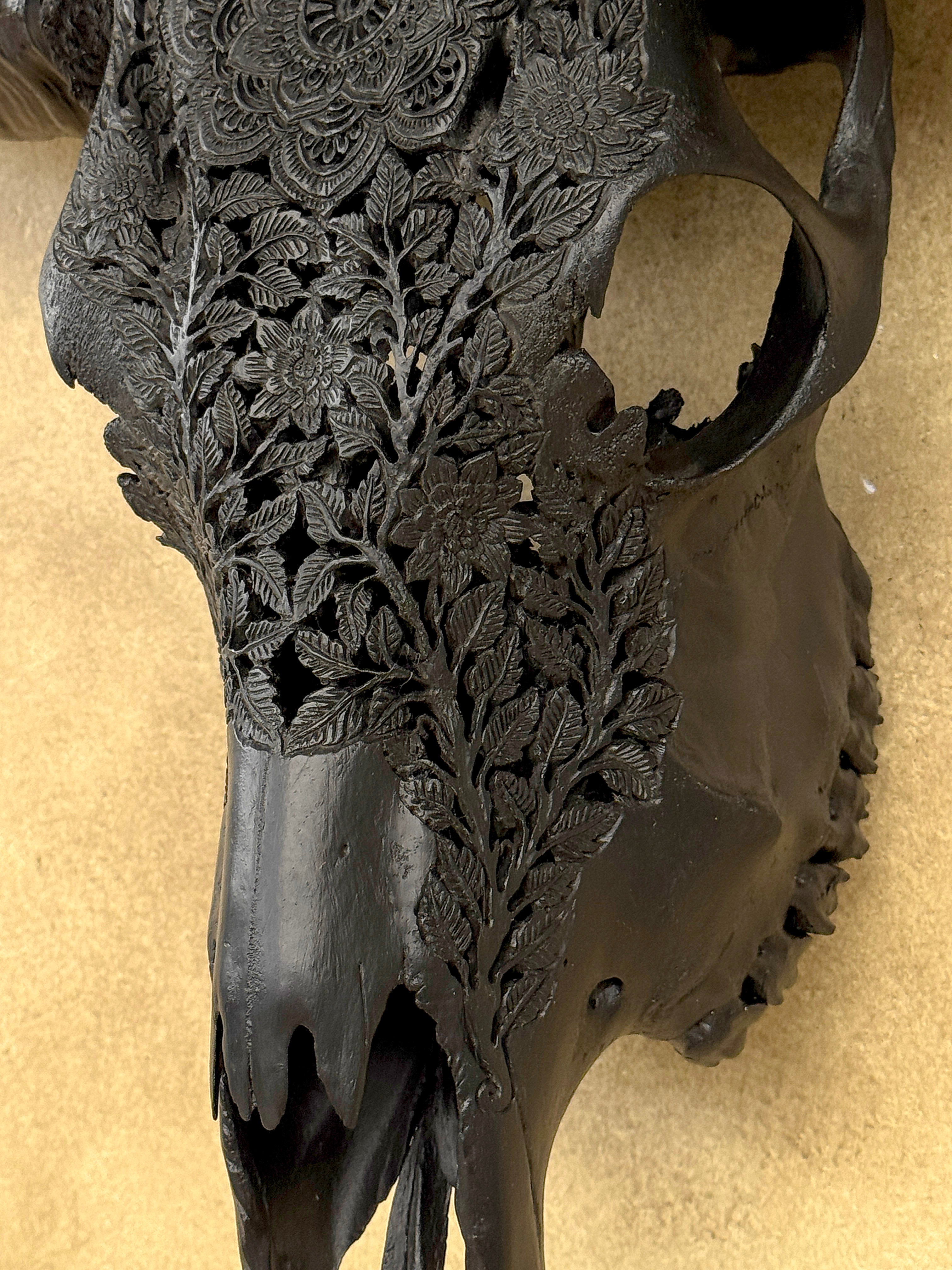 Black Carved Buffalo Skulls with Flower Mandala motif | Skull,A/187